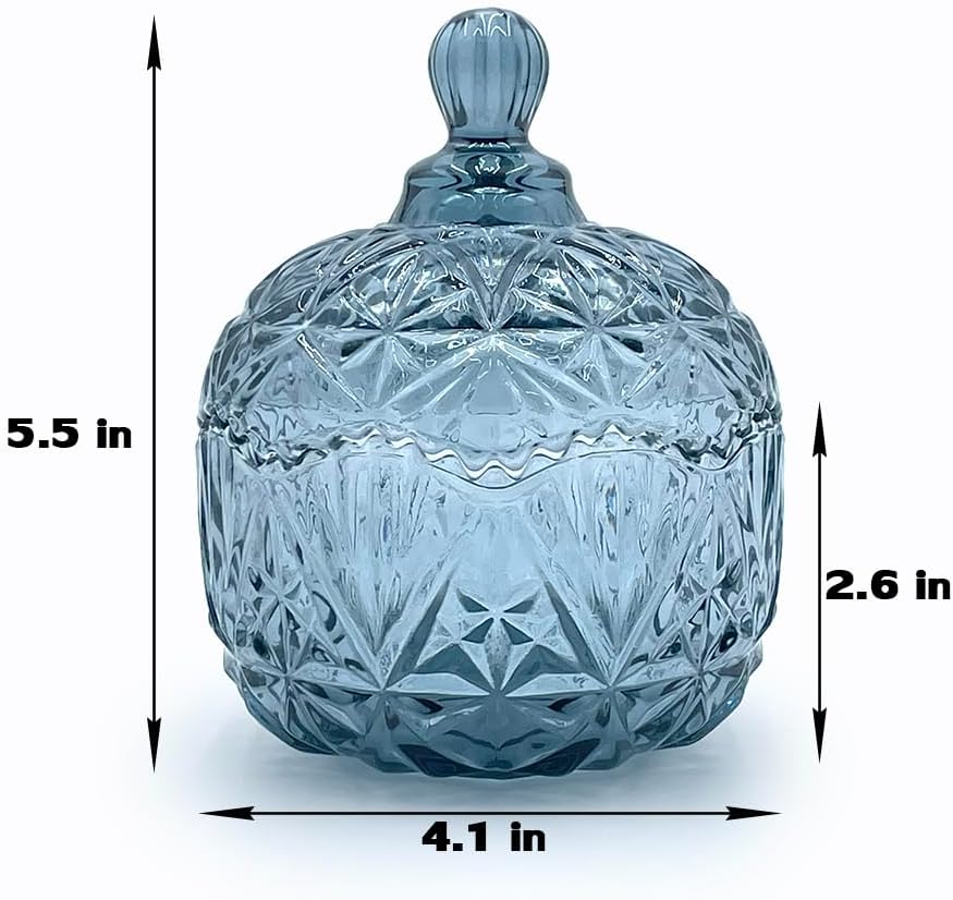 Colorful Crystal Glass Candy Snack Barrel Storage Jar Embossed Luxury Cookie Buffet Canister With Lids Jewelry Box Jar Biscuit Containers(Blue Grey) - Image 2