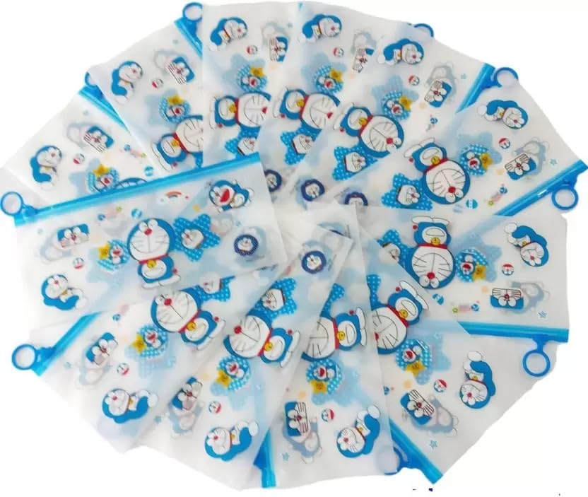 Image of Cartoon Stationery Zip Pouch for Pen Pencil Multi Utility, Best for Return Gifts School Pouch Organizer for Students Stationery Art Plastic Pencil Boxes (Set of 12pcs, Multicolor)