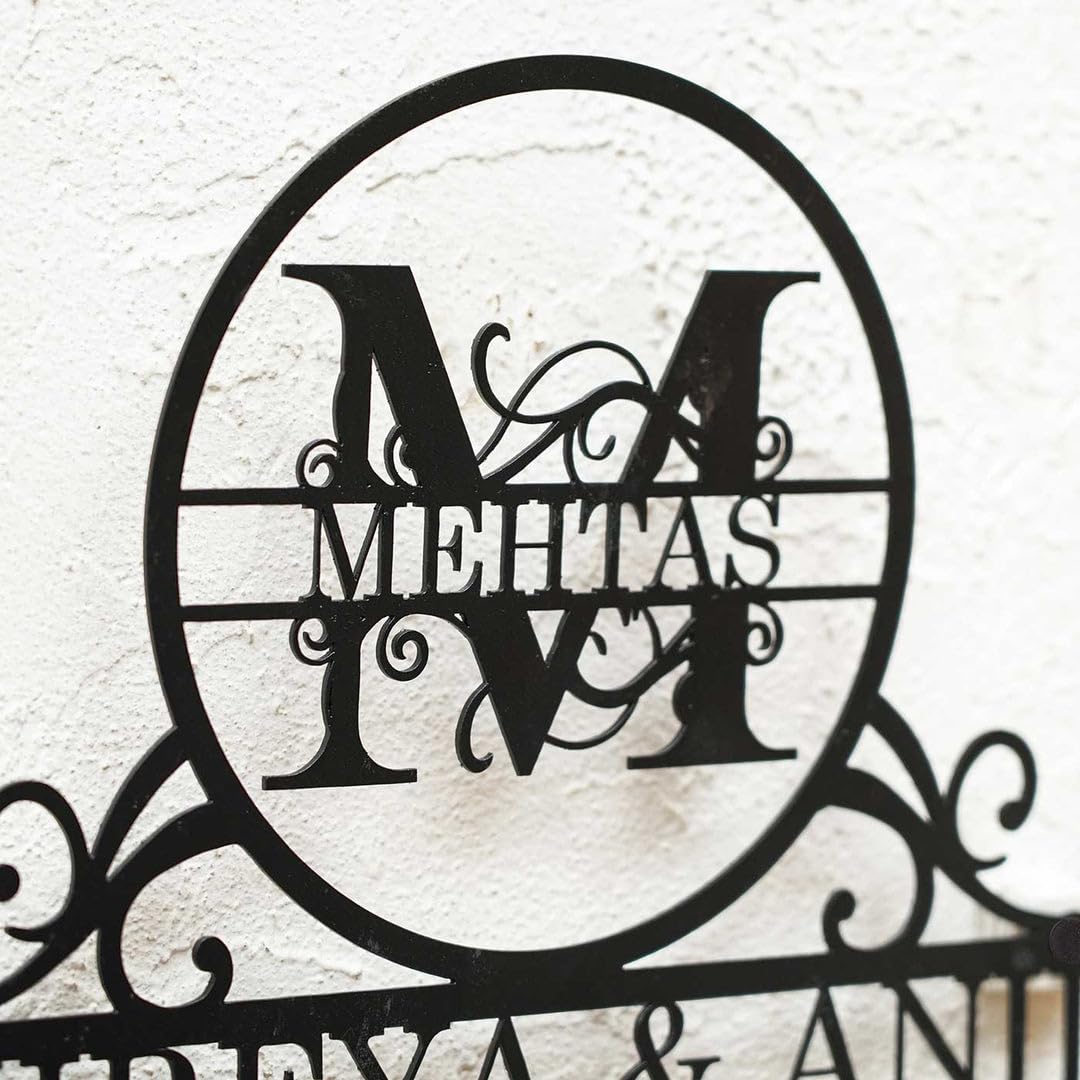 UNKAR EXPORTS INDIA | Personalized | M Letter Name Plate With House Number Plats Powder Coating Metal Finsh | for Every House Or Office | Outdoor Mounting Style Long Lasting Use 1