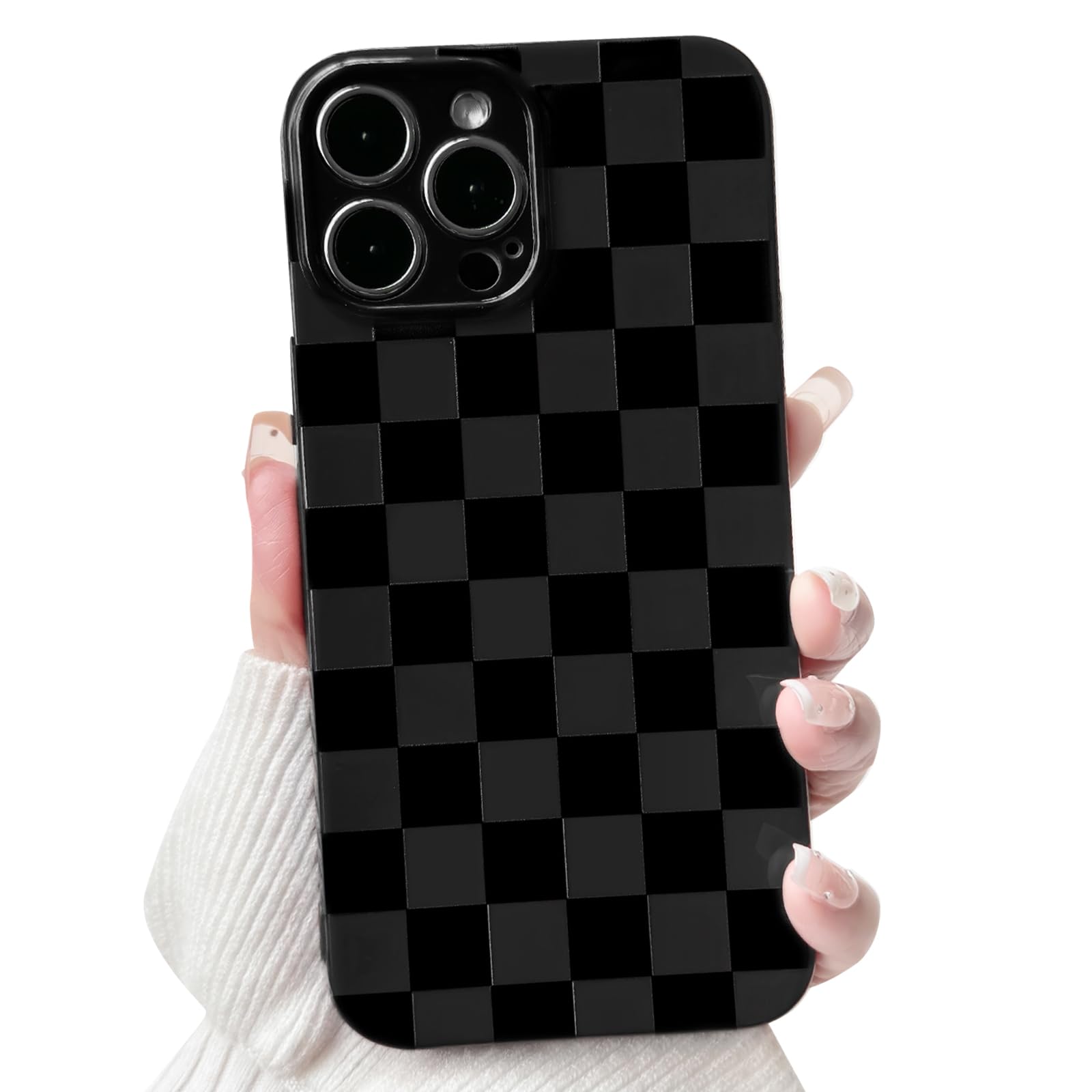 NITITOP Compatible with iPhone 13 Pro Case Cute Aesthetic Checkerboard Checkered Pattern for Women Girl Trendy Slim Fit TPU Silicone Shockproof Full