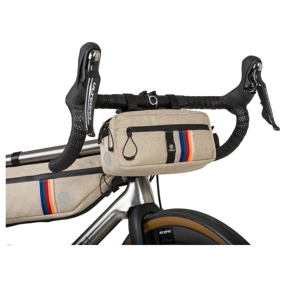 AGU Sacoche de Guidon pour Vélo Bar Bag, Sacoche de Guidon 2 litres, Hydrofuge, Réfléchissante, Montage Simple, 100 % Polyester Recyclé - Vintage