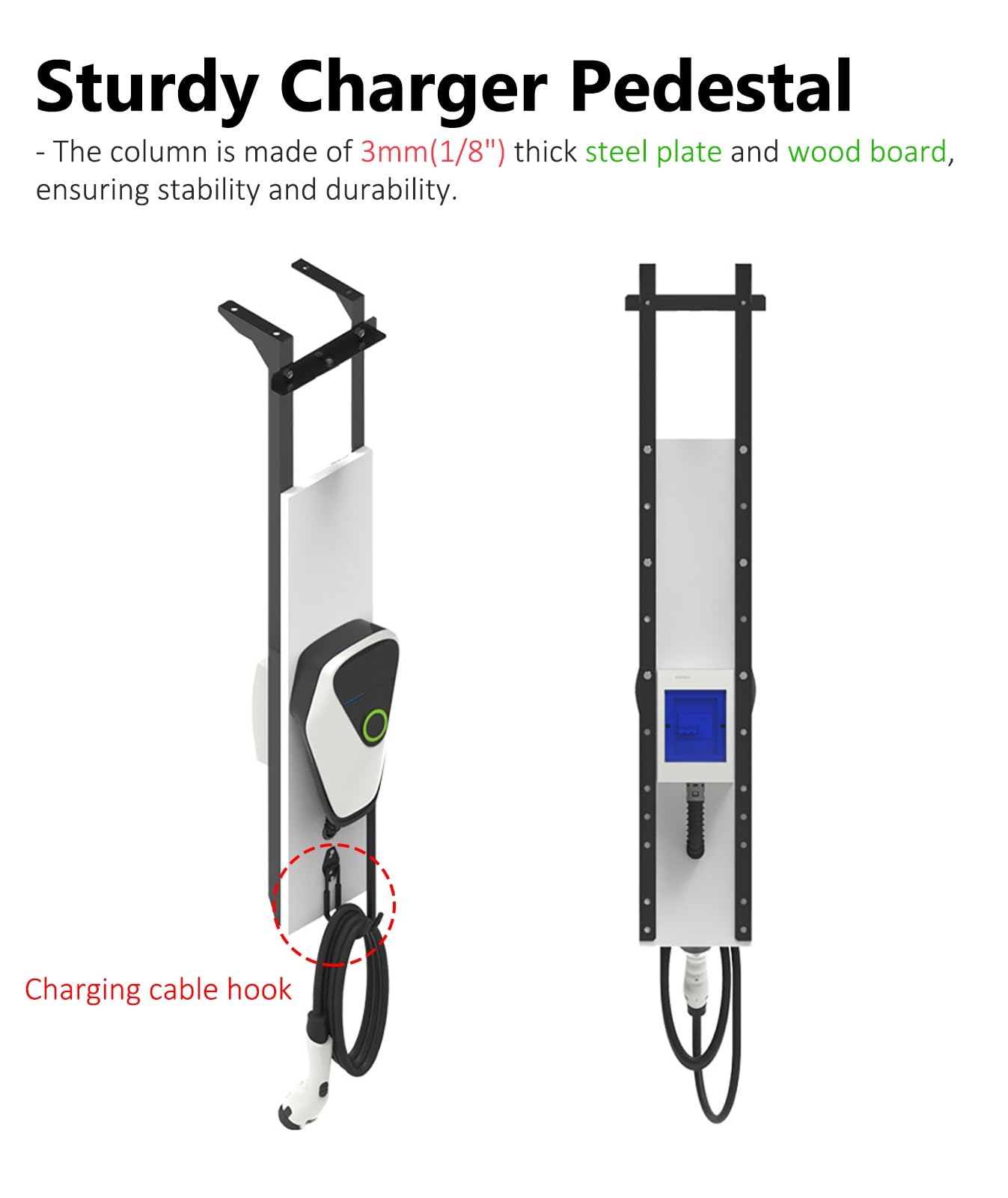 Ständer für EV-Ladestation Höhenverstellbarer Ständer für Elektroauto-Ladegeräte zur Top-Montage, Auto-Ladesäule mit Zubehör, Sockel für Elektroauto-Ladegeräteanschluss, Platzsparender Ladehalter(Whit