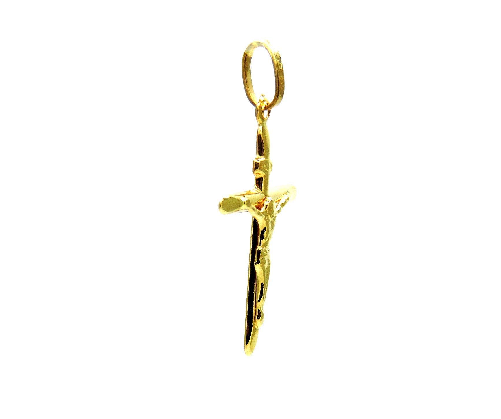Ciondolo Oro Giallo 18kt (750) Pendente Croce Smussata Gesù Cristo Uomo Donna Bambini