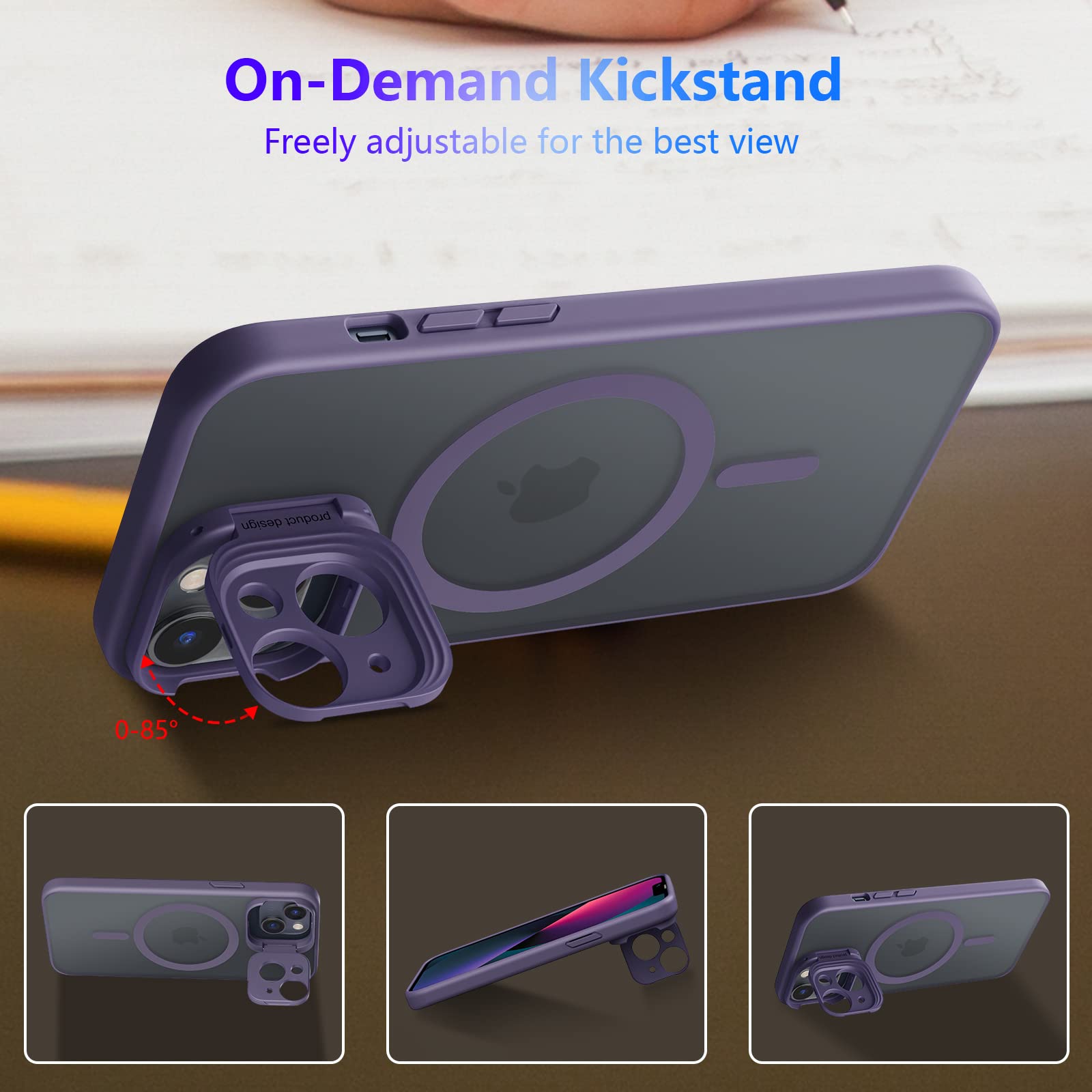For IPhone 13 Pro MagSafe Case With Stand,Military Grade Protection Magnetic Shockproof Hard Case With Ring Holder Kickstand Camera Lens Protector For IPhone 13 Pro 6.1'' Purple