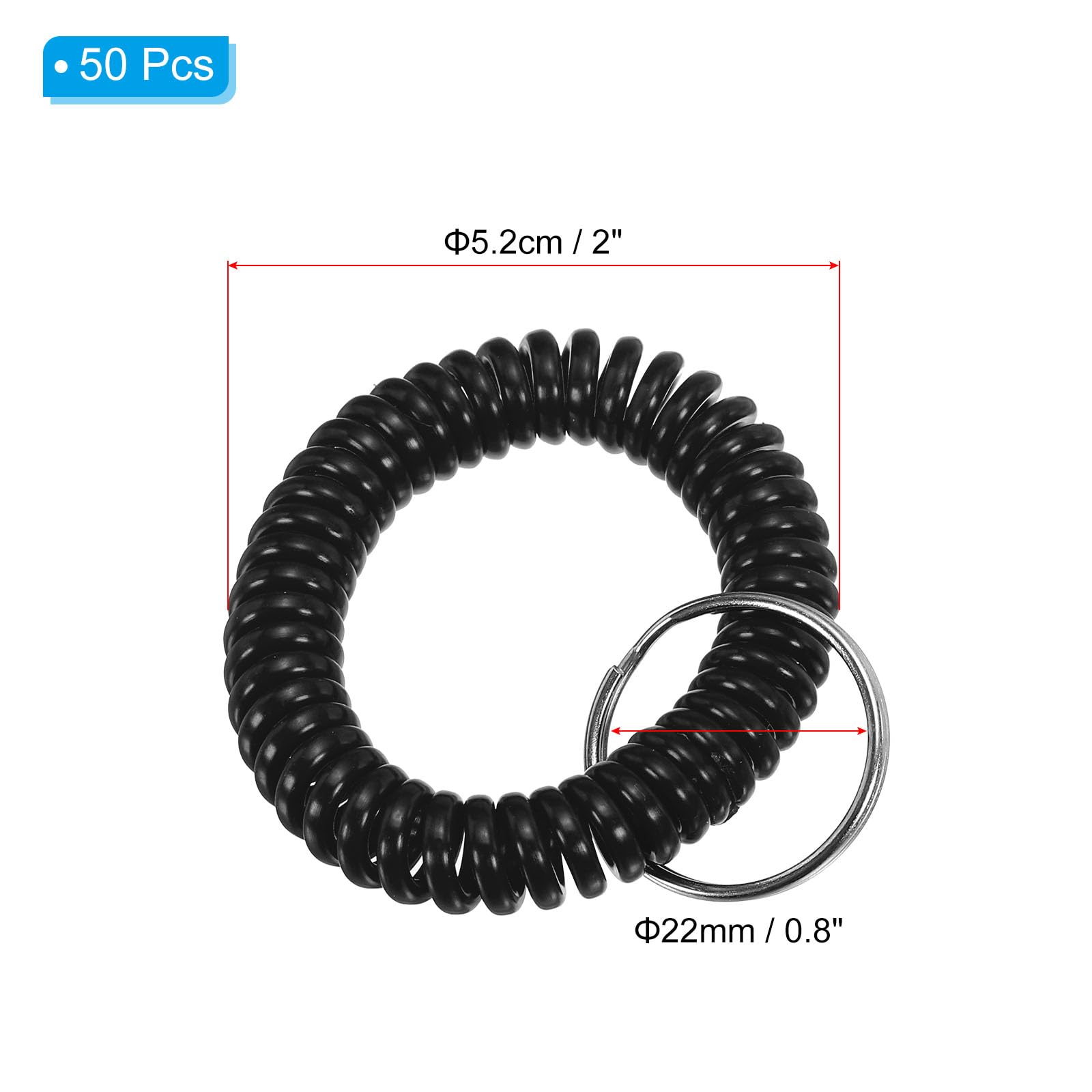 PATIKIL Spirale Poignet Bobine Porte-clés, 50 Paquet Plastique Extensible Poignet Bracelet Clé Anneau Support pour Extérieur Sport Gym Piscine Sauna, Noir