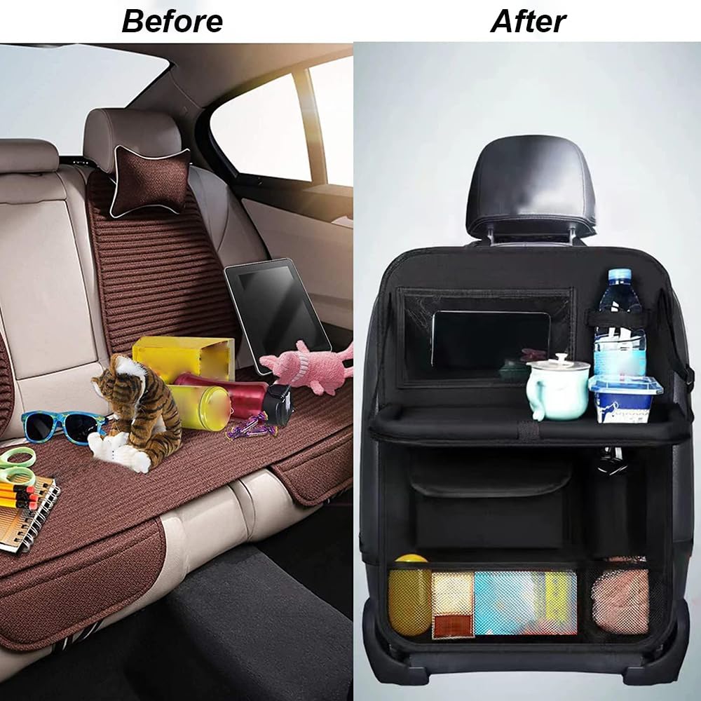 2Pezzi Organizer Auto per Buick Excelle GX/Excelle HRV/Excelle XT, Anti Kick Mat Sedili, Auto Organizzatore Impermeabile, con Multi Tasca e Tavolino Pieghevole,B-BlackRed
