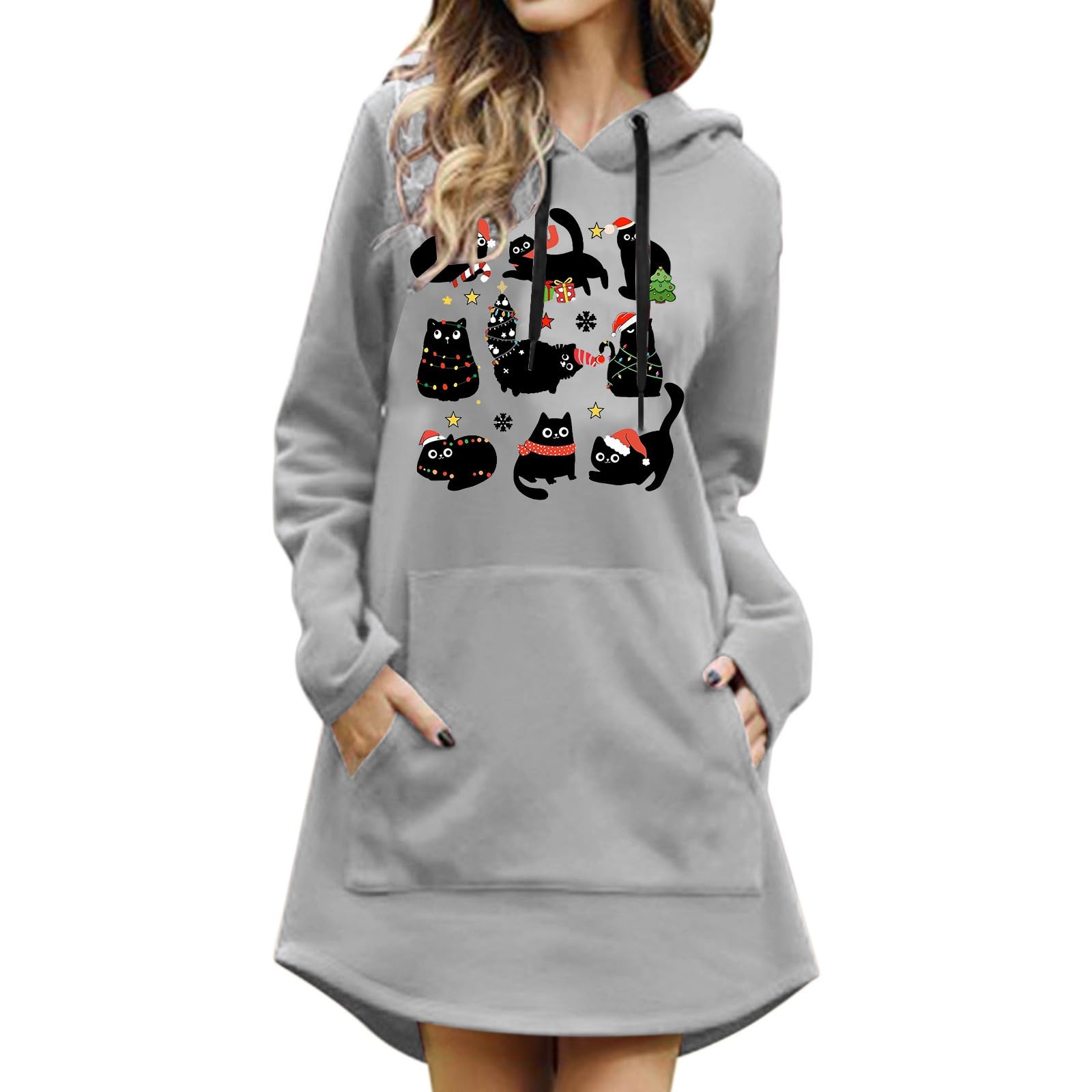 Vestido estampado con capucha y forro polar para mujer 6