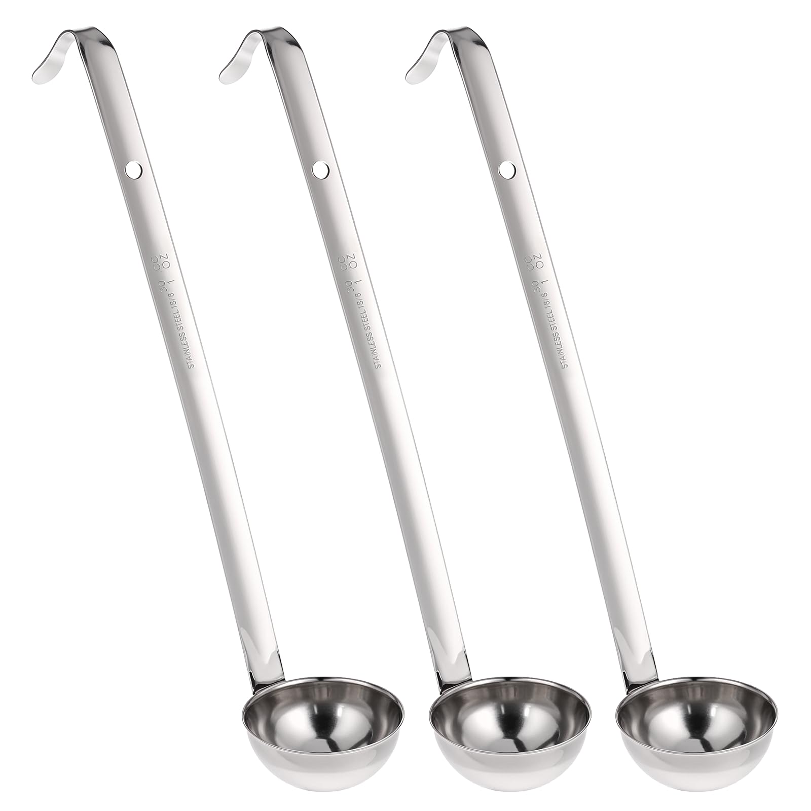 Soup Ladle 1 oz Ladle with Long Hooked Handles, 3PCS Stainless Steel Portion Control Serving Spoons One-Piece Sauce Spatula with Hook Handles Kitchen Tool for Restaurant Home Cooking Soup Sauce Stew