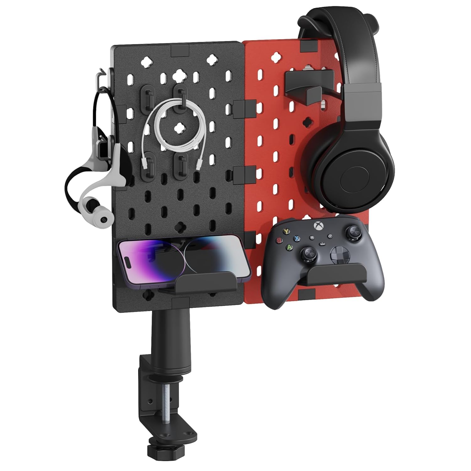 Kopfhörer- und Controller-Halter, drehbarer Gaming-Zubehör-Organizer, modularer Schreibtisch-Controller-Ständer mit Kabelhaken, 3 Stück, Schwarz