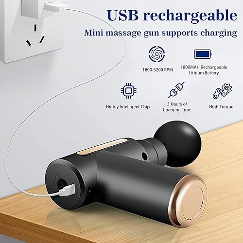 Miniatura 3 de Pistola de masaje de tejido profundo, mini pistola de masaje portátil para atletas, pistola de masaje muscular de mano con 4 cabezales de masaje, 6