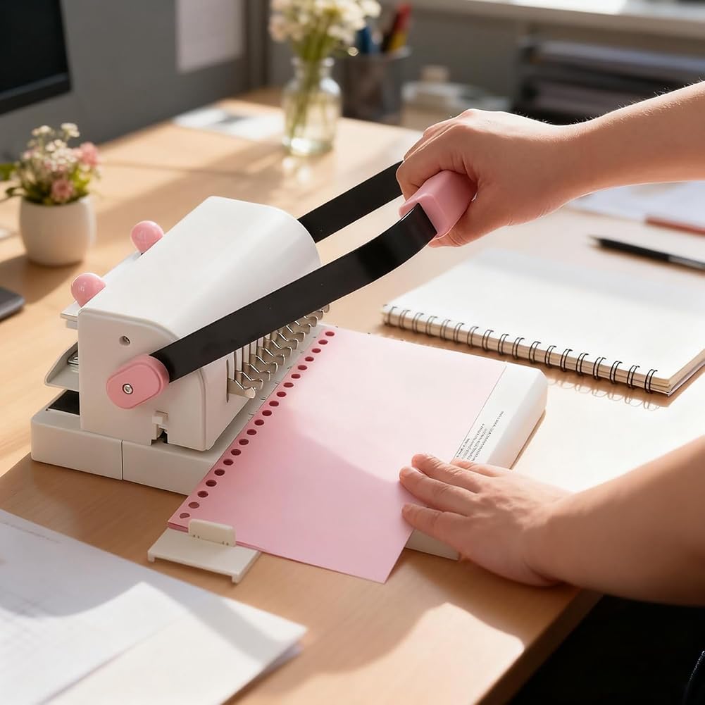 Encuadernadora Cinch con Regla Deslizante, Compatible con Bobinas de Alambre o Espiral. Crea Libros Gruesos Profesionales.