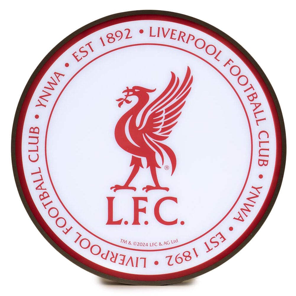 Liverpool FC LED Wall Light, 30 cm x 30 cm, White LED with Red Crest, YNWA Design