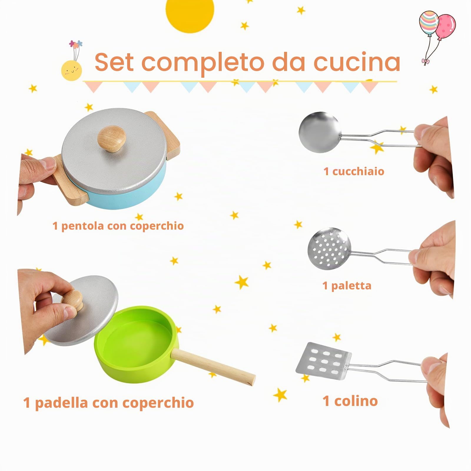 HOMASIS Cucina per Bambini in Legno, Cucina Giocattolo con Accessori, Stoviglie, Lavandino, Fornelli, Forno a Microonde, Set da Cucinetta per Bambini dai 3 Anni in Su, 60x30x83 cm