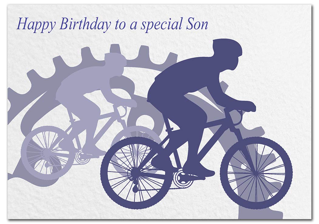 Extra Large Son Birthday Card - XL Big thick A4 size - Special Traditional Bday Greeting Men Him - Unusual Cool Cycling Bike Bicycle Cyclist Art - Huge Happy Wishes - UK Eco-Friendly
