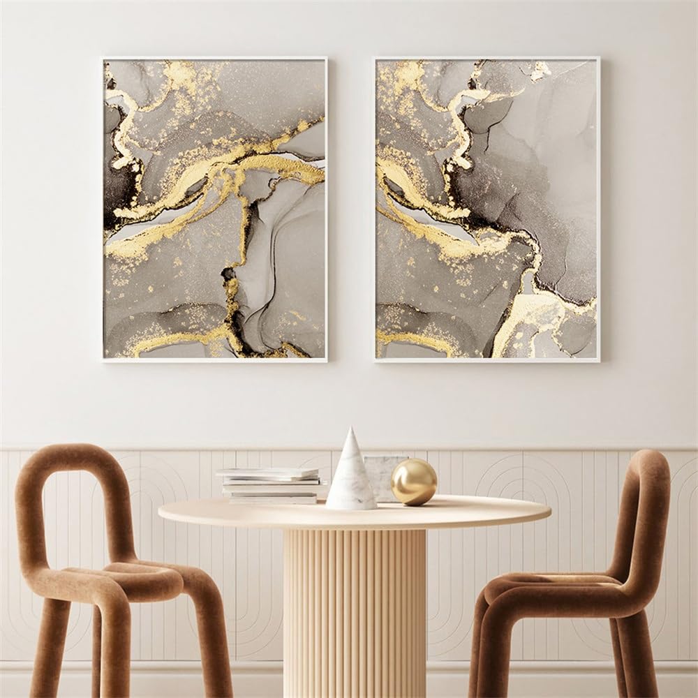 WBYZAC 2 Pieces Poster-Marble Beige Gold Abstract Wall Art Posters Luxury Canvas Painting Prints Pictures Modern Living Office Room Home Decoration Artwork-60 * 80cm (No Frame)