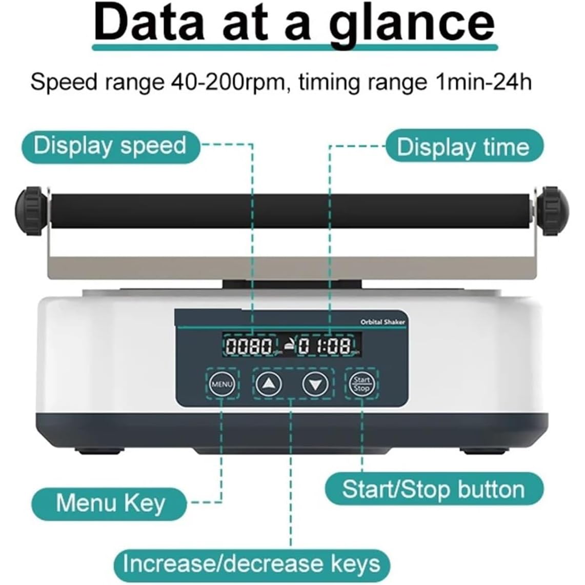 Agitador orbital de laboratorio para placas Petri, velocidad y temporizador ajustables, bandeja universal, pantalla digital LED para agitar y mezclar líquidos