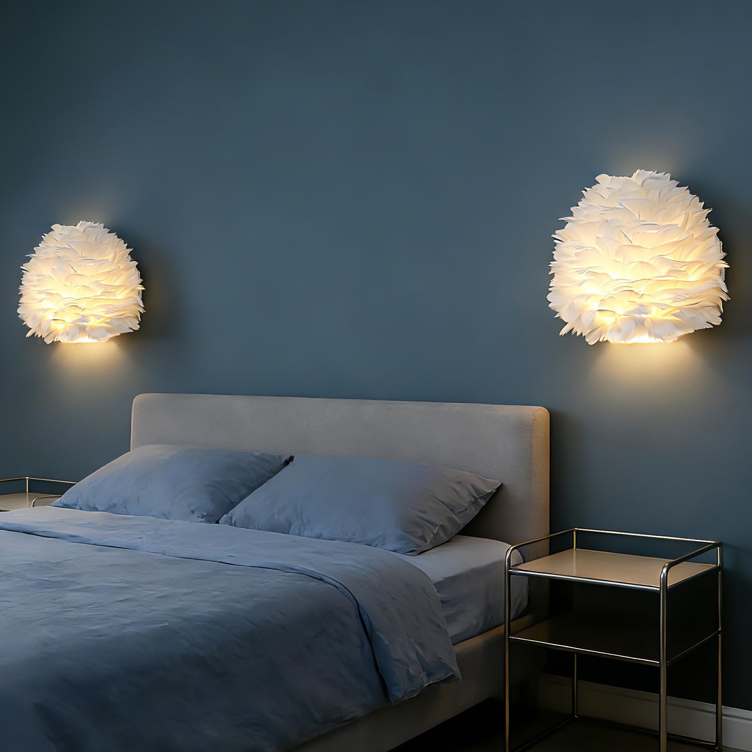 BTLINK Feder Wandleuchte, 30cm Wandlampe federn, Feder Wandlampe in Beleuchtung,Weiß, Kunstfedern für Wohnzimmer & Schlafzimmer, inkl. 10W LED Birne & E27 Fassung