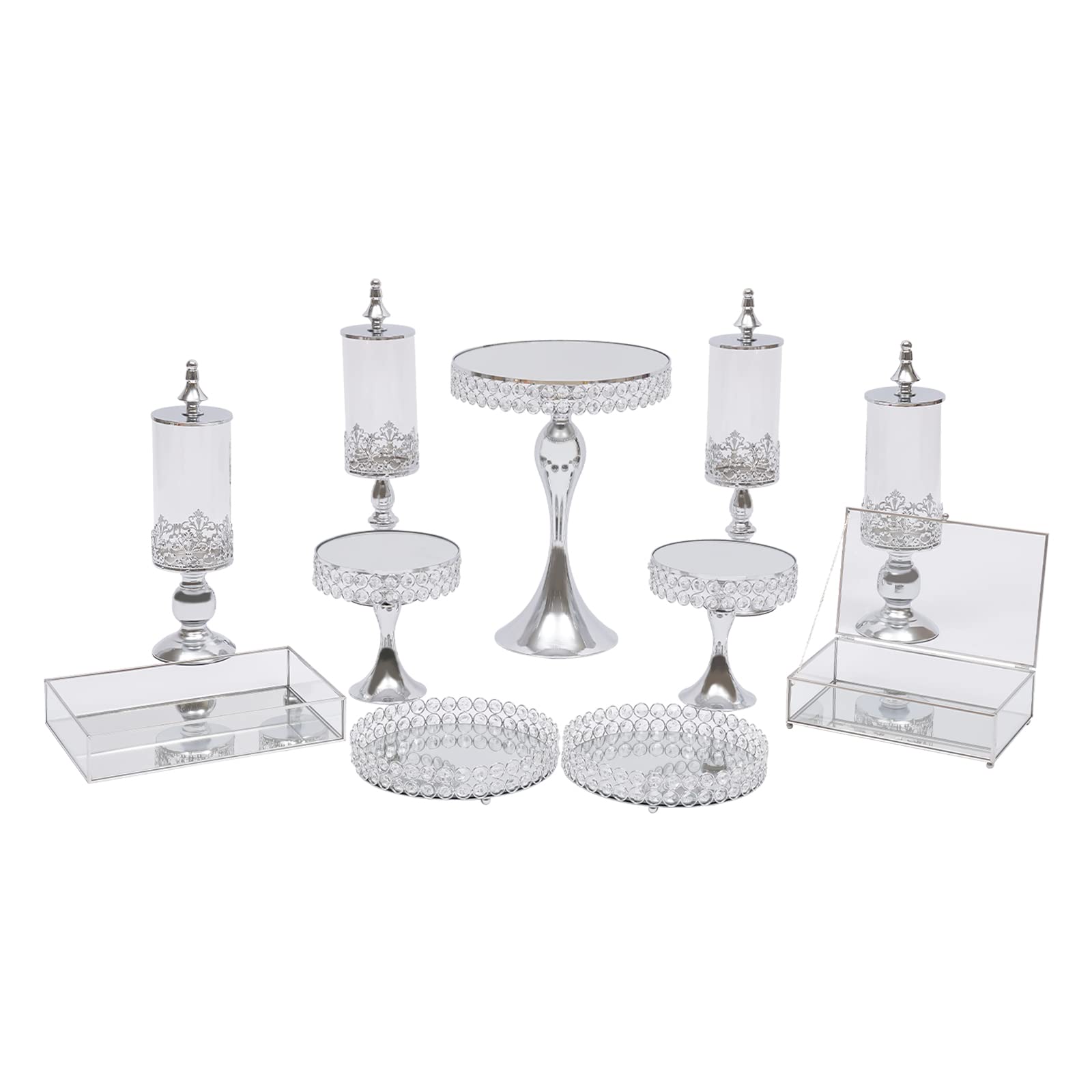 Cake Stands Set Metal Cupcake Holder Cake Tray Crystal with Acrylic Mirror, Dessert Display Plate Decor Serving Platter for Party Wedding Birthday Baby Shower Celebration Home Decoration