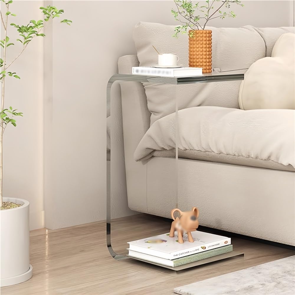 Transparent Acrylic Side Table, C-Shape End Table, Couch Table for Small Spaces, Small Accent Table for Living Room Bedroom Terrace(Clear,Large)
