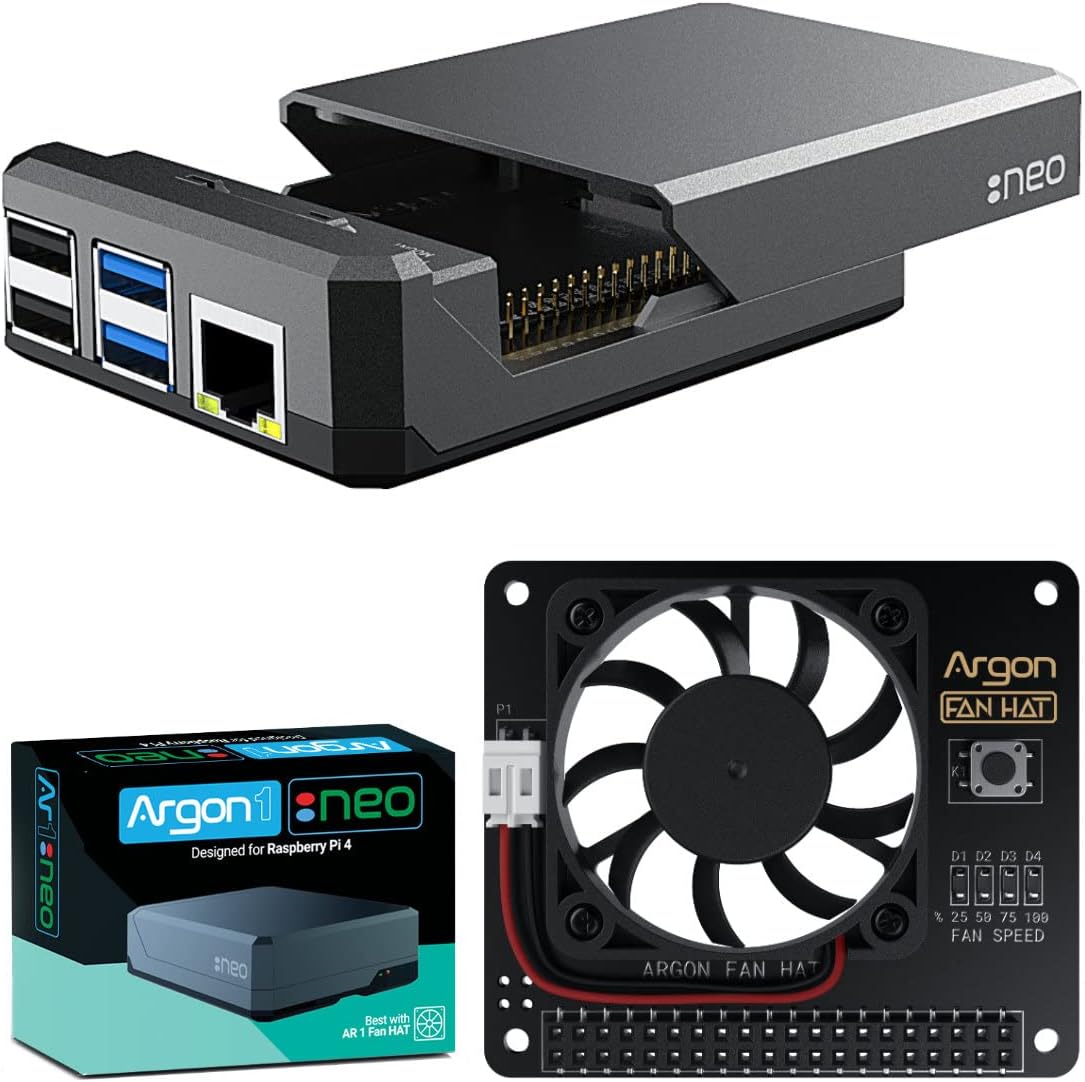 Argon Forty NEO Case with Cooling Fan HAT for Raspberry Pi 4 | Supports Camera, and LCD Display | GPIO and PoE Pins are Accessible