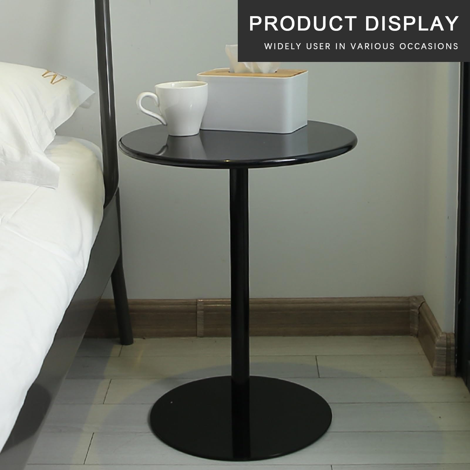 Bistrch Runder Stehtisch 60x60 cm Cocktailtisch mit Metallfuß Schwarzer Pub Esstisch für Zuhause Büro Esszimmer & Lounge Bereich Stilvoller Beistelltisch