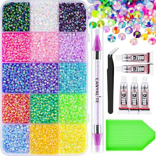 20000PCS Resin Jelly Rhinestones for Crafting, Multicolor 3mm Flatback Rainbow Gems, Bedazzling Crystal with 5Pcs 2.5g Jewelry Glue/Nail Rhinestone Picker for DIY Crafts Clothing Shoes Nail Art