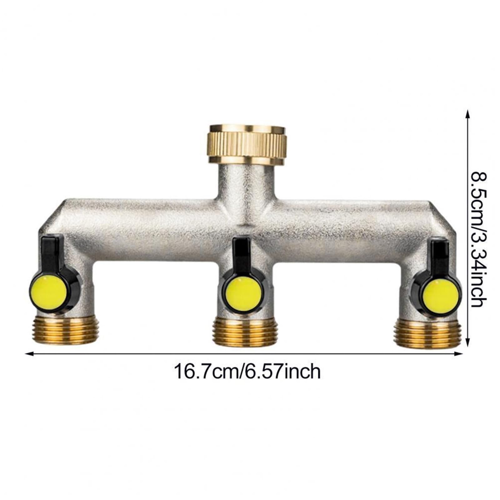 Divisor de Manguera jardín 3 vías, colector Grifo latón niquelado, Adaptador Espiga 3/4 "para Jardines, Granjas para Riego De Jardín Grande