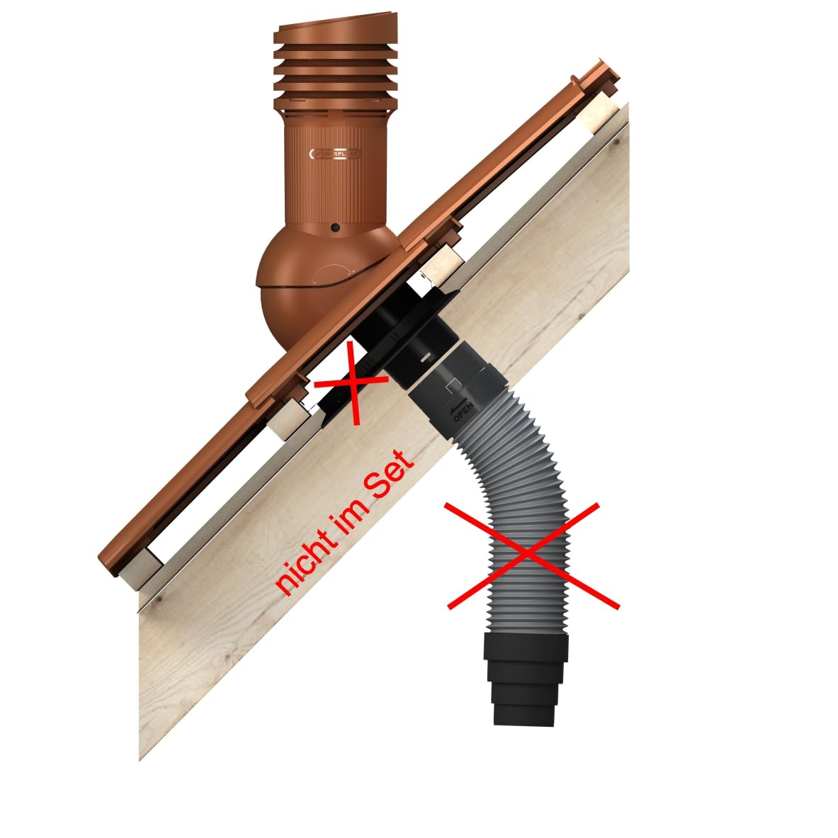 Entlüfterkamin Tile EVO DN125 Braas Doppel S Nelskamp S IBF Doppel-S ProDach Dachlüfter RAL8004 Ziegelrot