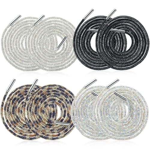 Thiccywoov 8 cordones de zapatos de diamantes de imitación de 47 pulgadas con diamantes de imitación, cordones redondos para zapatos deportivos, cordones de cordón, cuerdas de repuesto