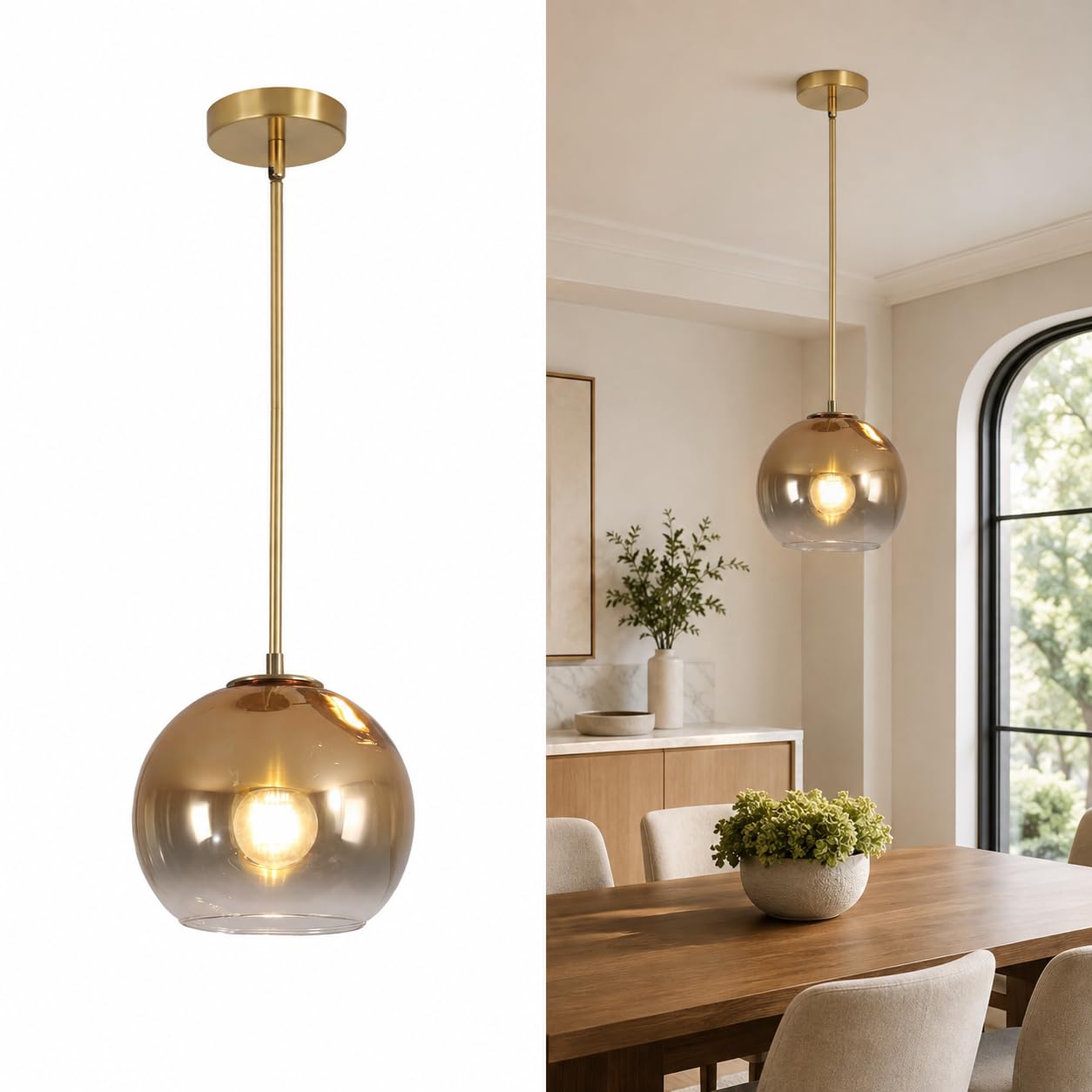 KCO Lighting Gradient Gold Pendelleuchte mit Kugel, Moderne Pendellampe für Wohnzimmer, Höhenverstellbare Pendellampe für Schlafzimmer Beleuchtung