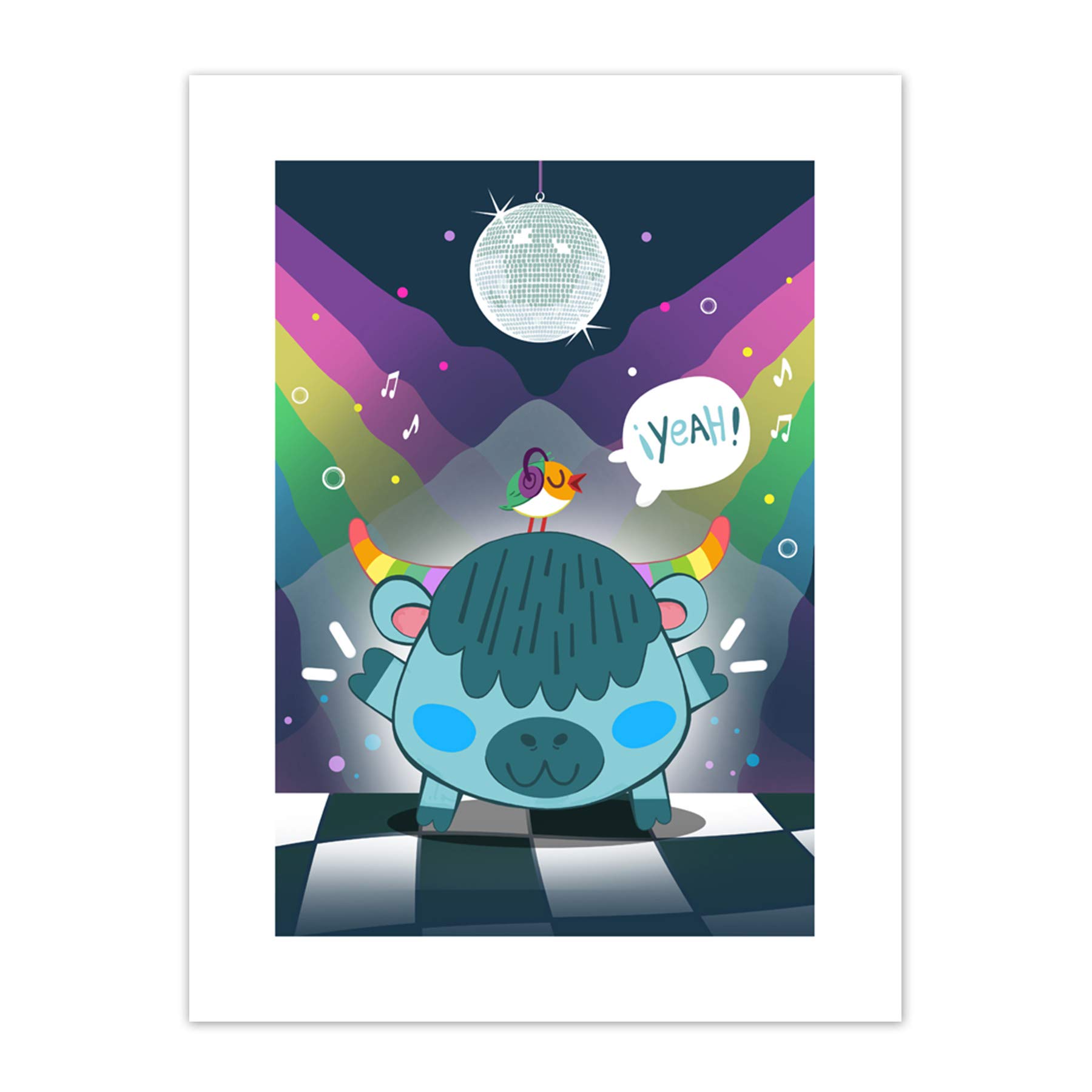 Wee Blue Coo Kawaii Cow Disco Party Art Print Canvas Premium Wall Decor Poster