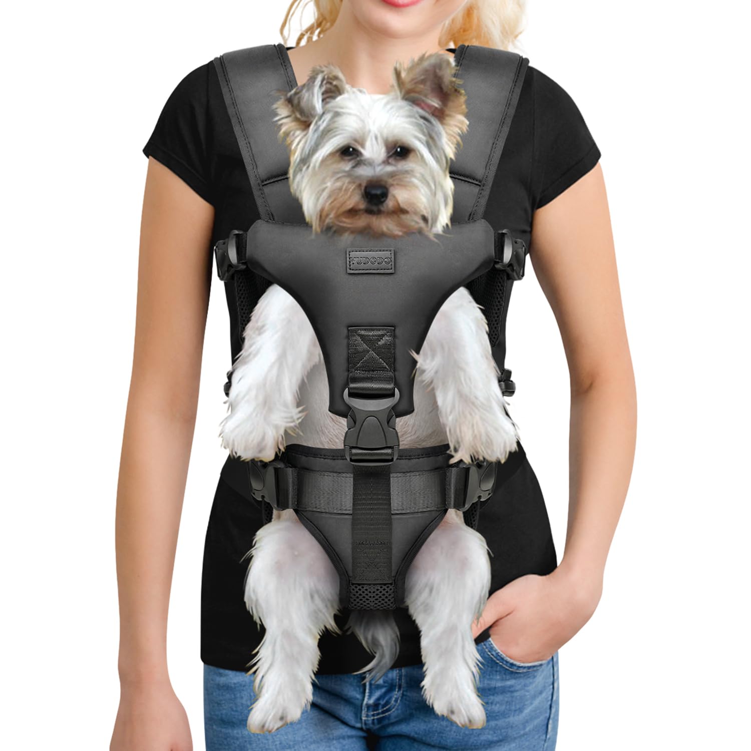 YUDODO Pet Dog Front Carrier Backpacks Multiple Adjustable Small Dog Chest Carrier Legs Out Easy-Fit Dog Travel Backpack Carrier for Hiking Camping for Small Medium Dogs Cats and Rabbit (Medium,Black)