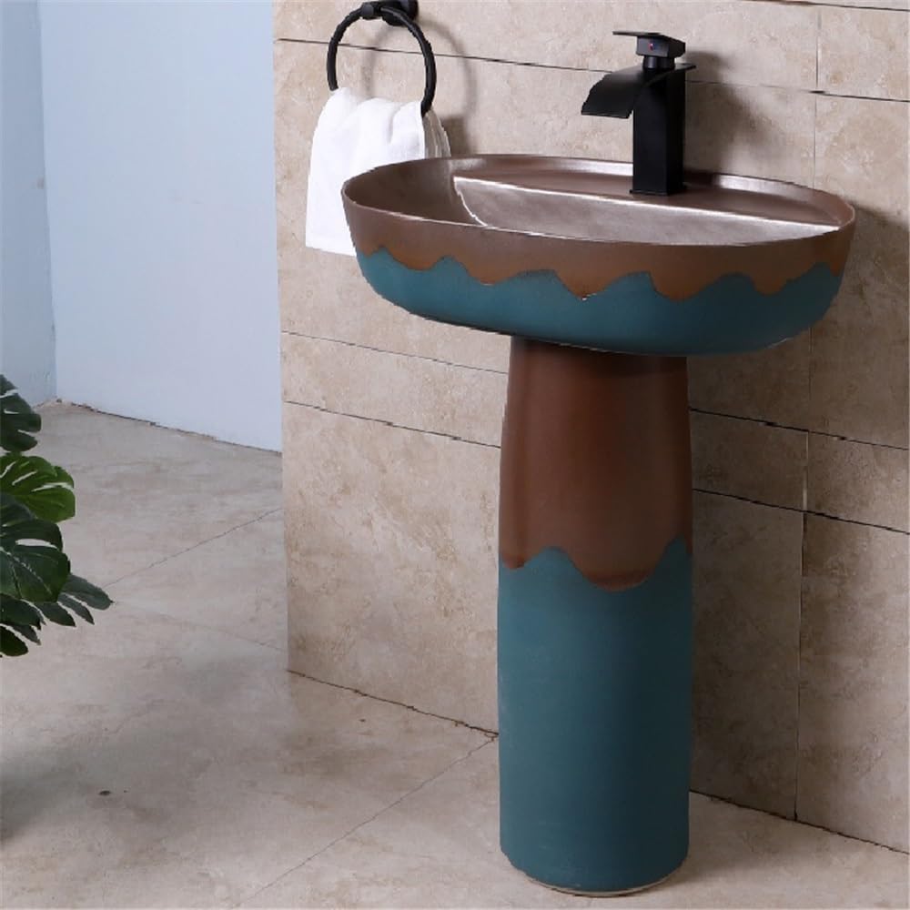 Fregadero de pedestal Lavabo de pedestal cerámica, lavabo pie con grifo y desagüe