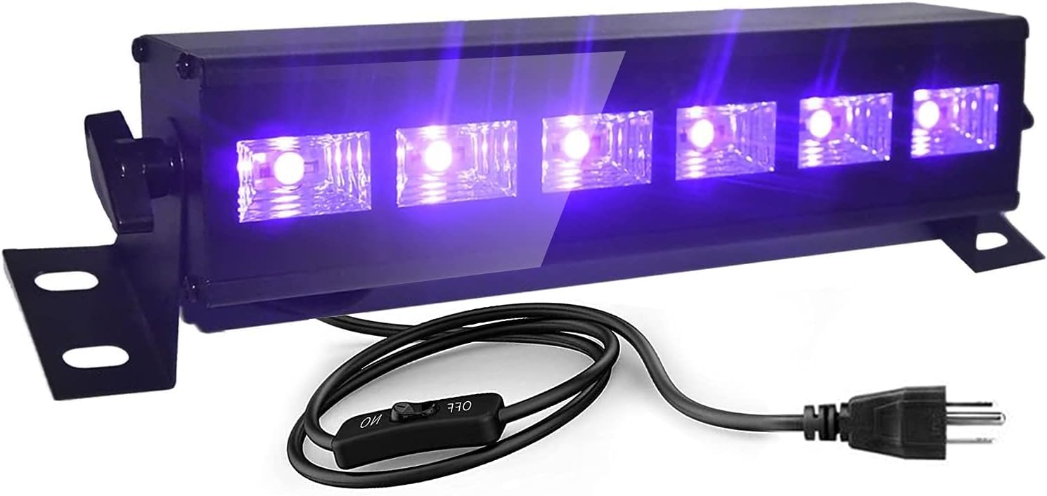 Exulight Black Lights, LED Bar, 6LEDs x 3W Black Light for Glow Parties,Halloween and Christmas Party,Birthday,Wedding,Poster,Stage Lighting (6leds bar)