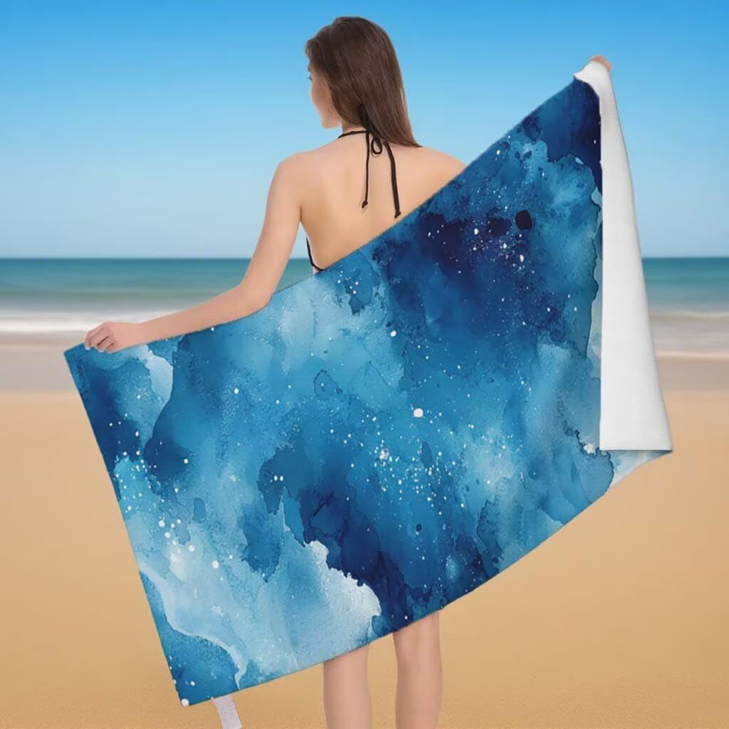 Telo Mare XXL 100x200cm/35x70cm, 2 Set Telo Mare Microfibra Blu Asciugamano Palestra Uomo, Antisabbia, Leggero, Asciugatura Rapida, Teli da Spiaggia Grandi Accessori per Camping Natation Palestra I-63