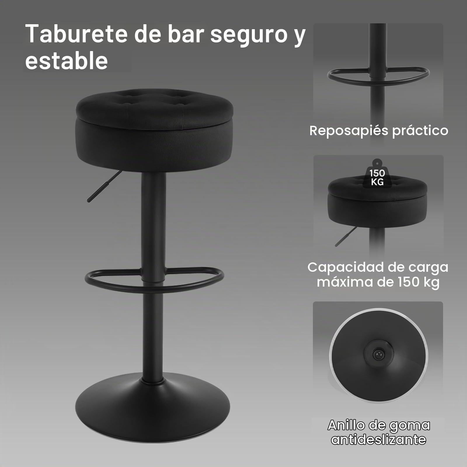 WOLTU 2X Taburetes de Bar con Reposapies Terciopelo, Negro | para Comedor, Salón y Cafetería