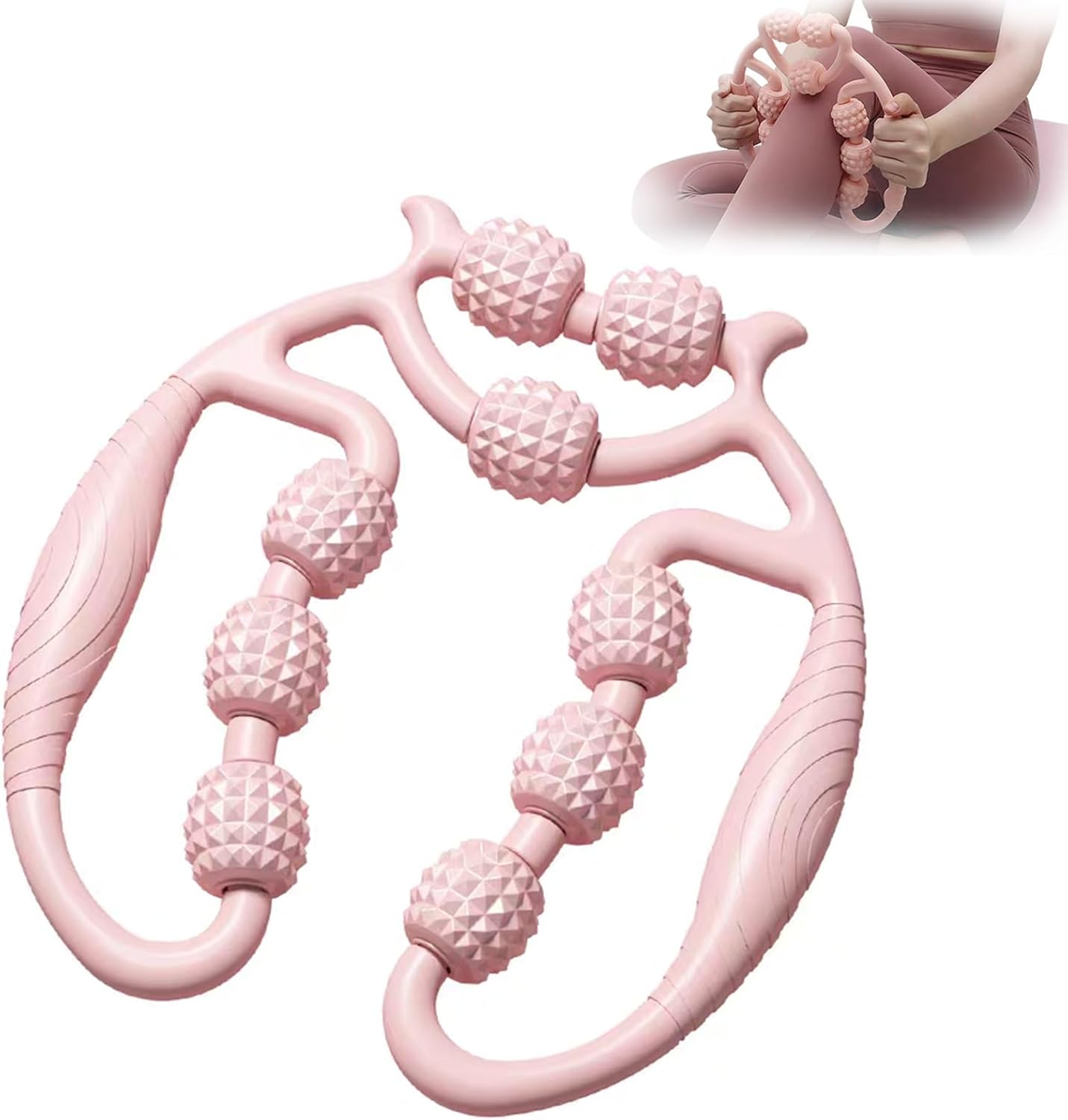 9 Wheel Leg Massager Roller for Lymphatic Drainage & Cellulite, Muscle Massage Stick for Deep Tissue Pain Relief, Body Sculpting for Thighs, Legs, Waist, Arms – Pink