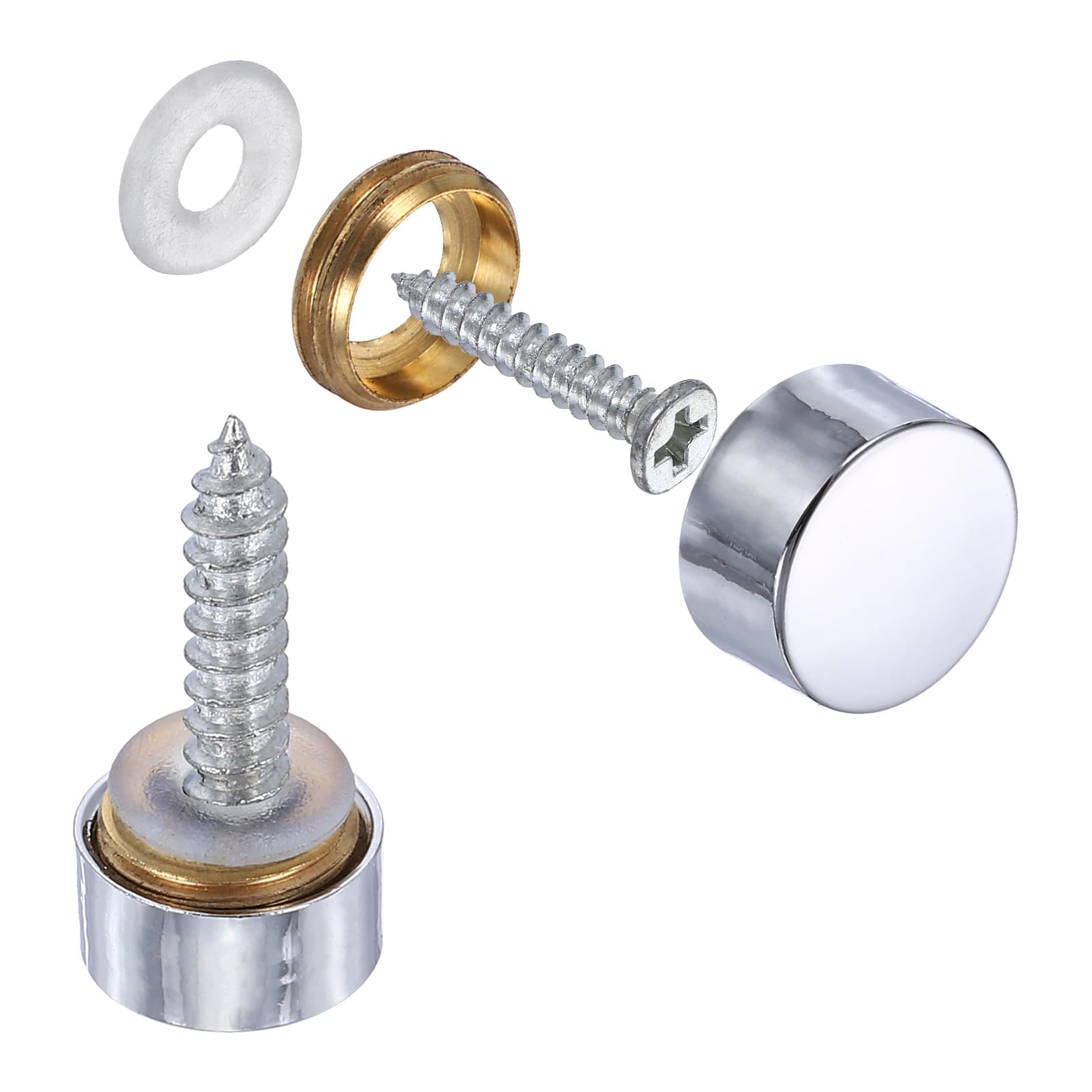sourcing map 20Pcs Screw Covers Caps, Brass Flat Mirror Screws Decorative Caps Cover Nail Fasteners for Sign Advertising Hardware Construction, 10mm Diameter, Polished Silver
