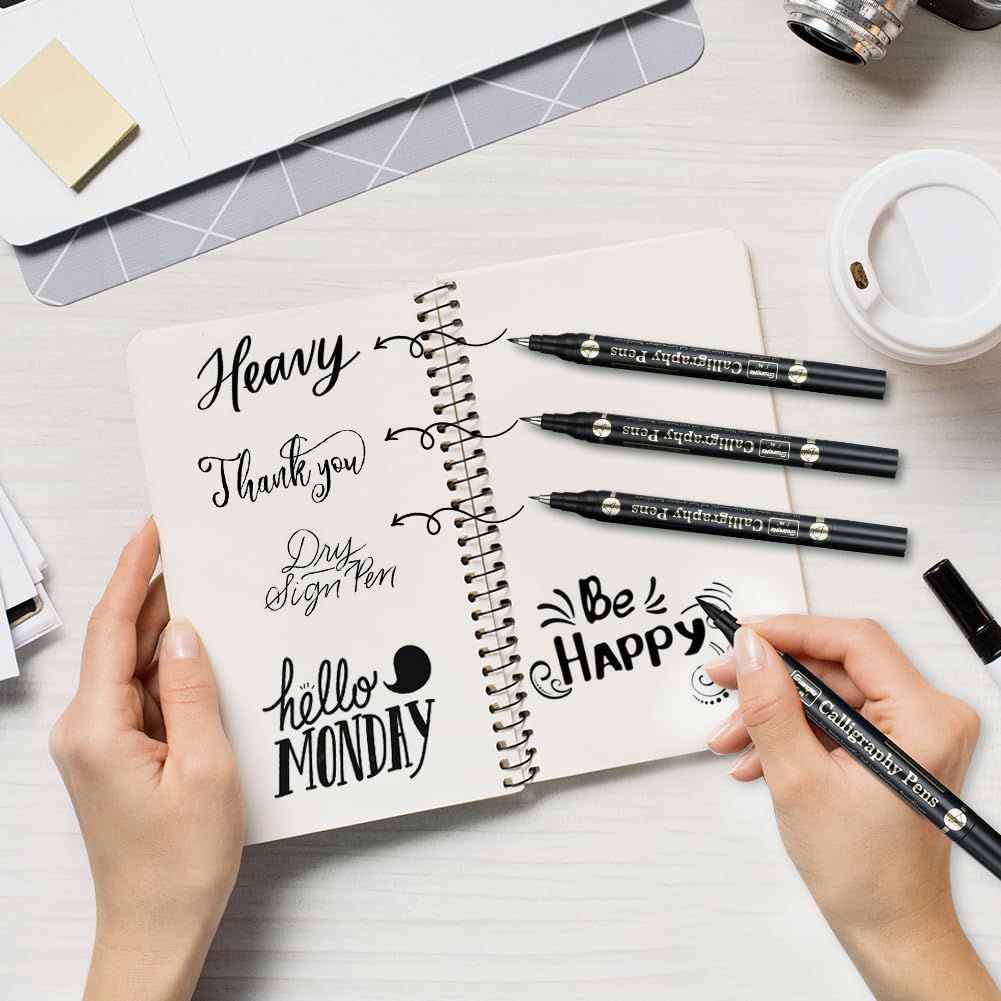 Lot De 6 Stylos De Calligraphie JUGUTA – 4 Tailles Différentes – Idéal Pour Débutants, Journaling, Signatures – Encre Noire – Marqueur Pinceau
