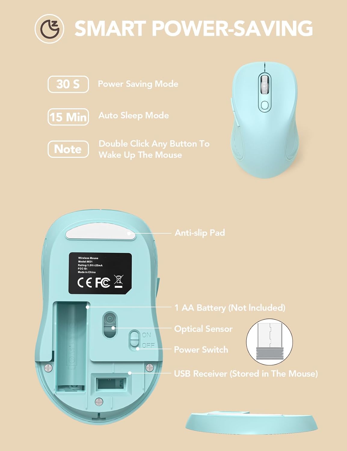 Trueque Wireless Mouse for Laptop, 2.4GHz Ergonomic Computer Mouse with Back & Forward Buttons, 3 Adjustable DPI Levels, 6 Buttons, Optical USB Cordless Mice for Windows PC, M01 (Light Blue) 9 61M1XBMsaOL. AC SL1500