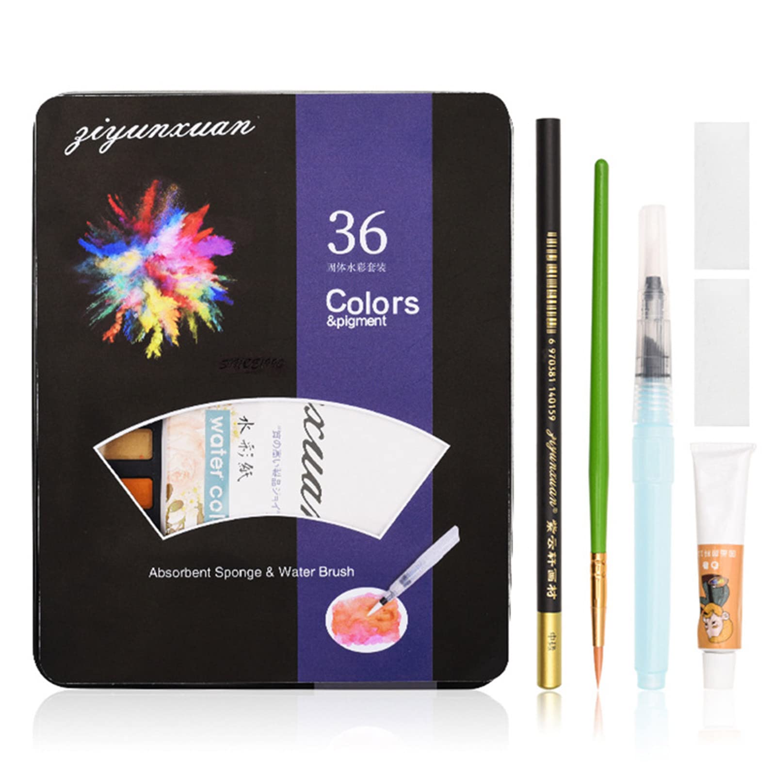 Tubes de peinture aquarelle x36 avec livre et pinceau pour enfants