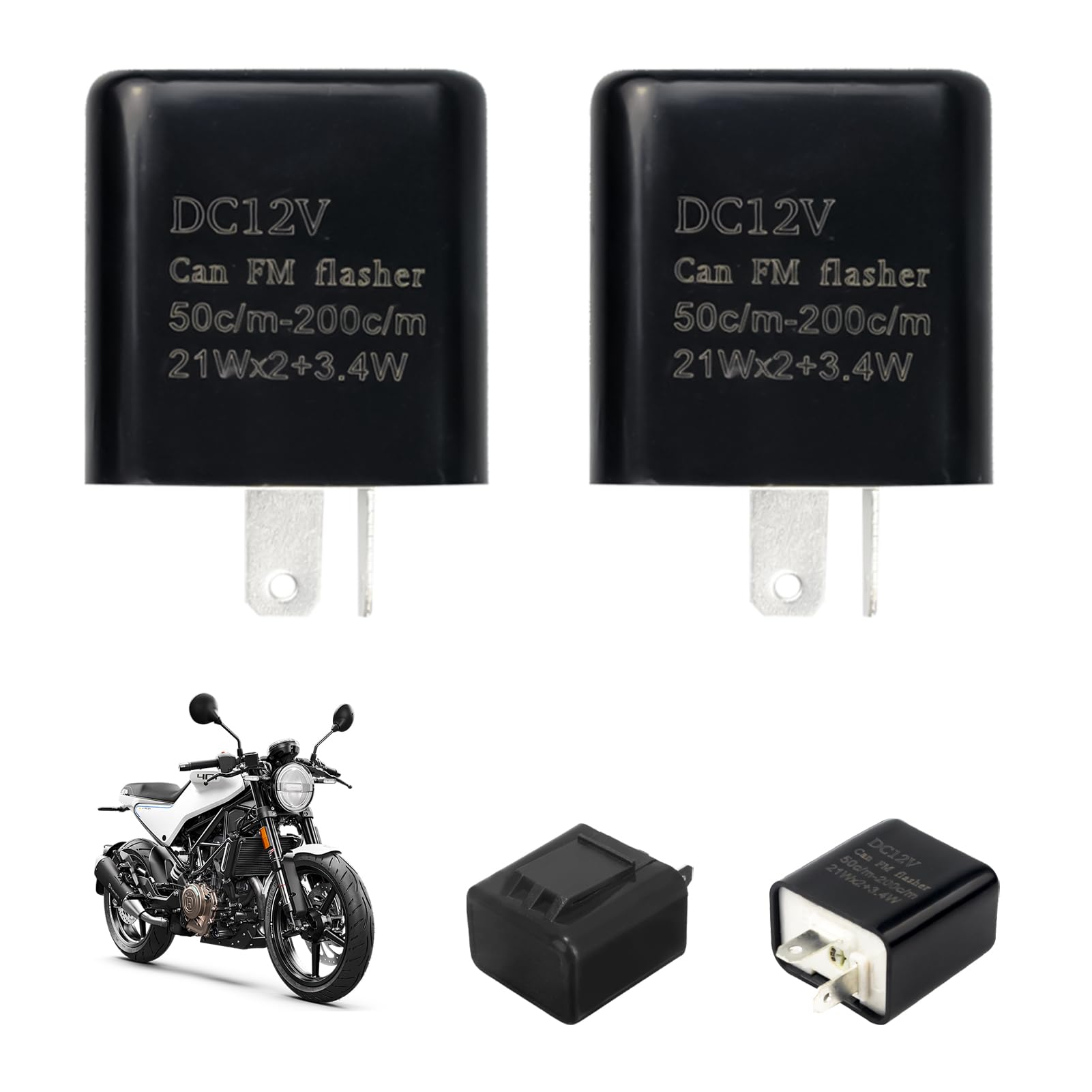 2 Relè Lampeggiante Per Moto 12V GVSS | Frequenza Regolabile 50-200 C/m, Compatibile Con Luci LED E Normali, Alloggiamento ABS, Per Honda, Yamaha, BMW, Kawasaki