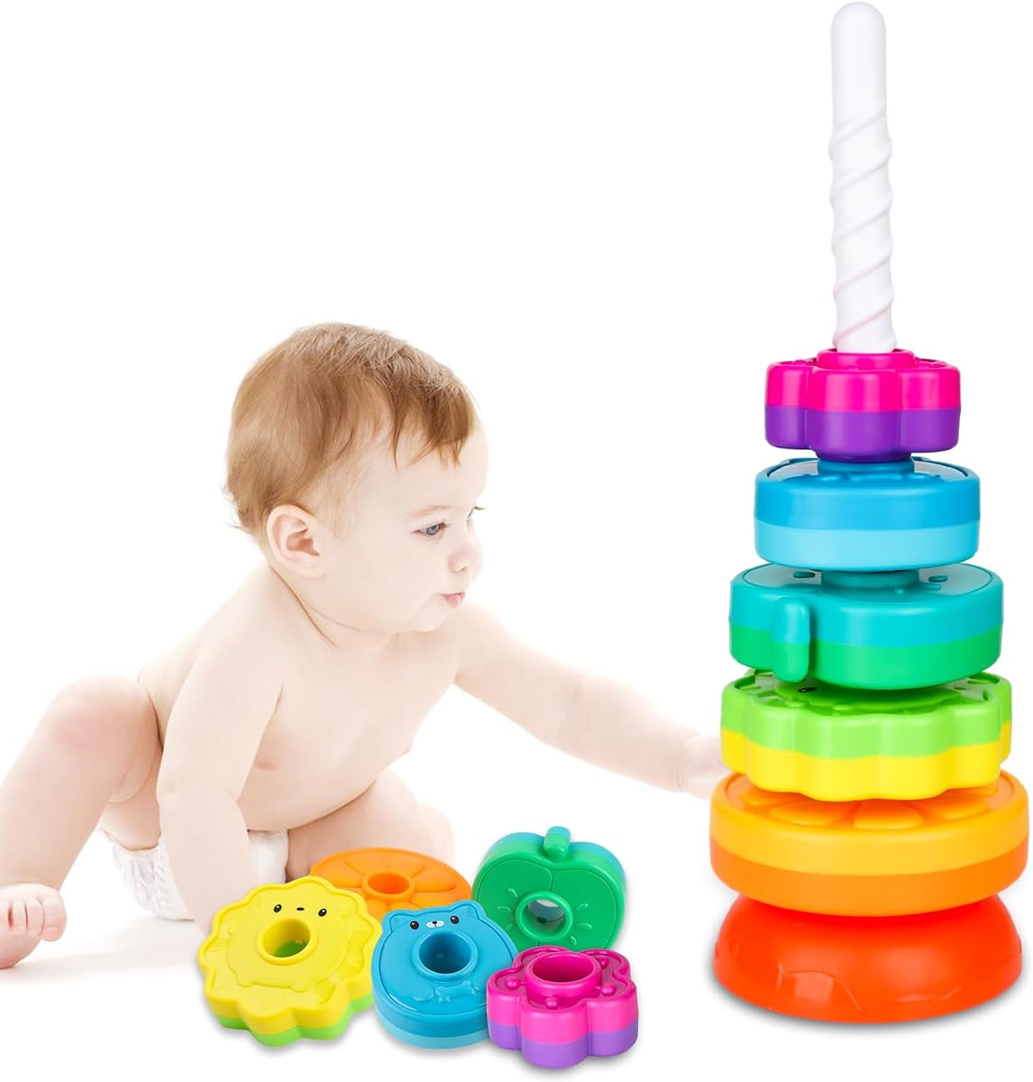 Spin Stack Toys,Baby Spinning Toy ABS Plastic and Color Rainbow Design,Focus on Children Educational and Interactive Learning's Stack Toys, Suitable for Gifts for Boys and Girls…