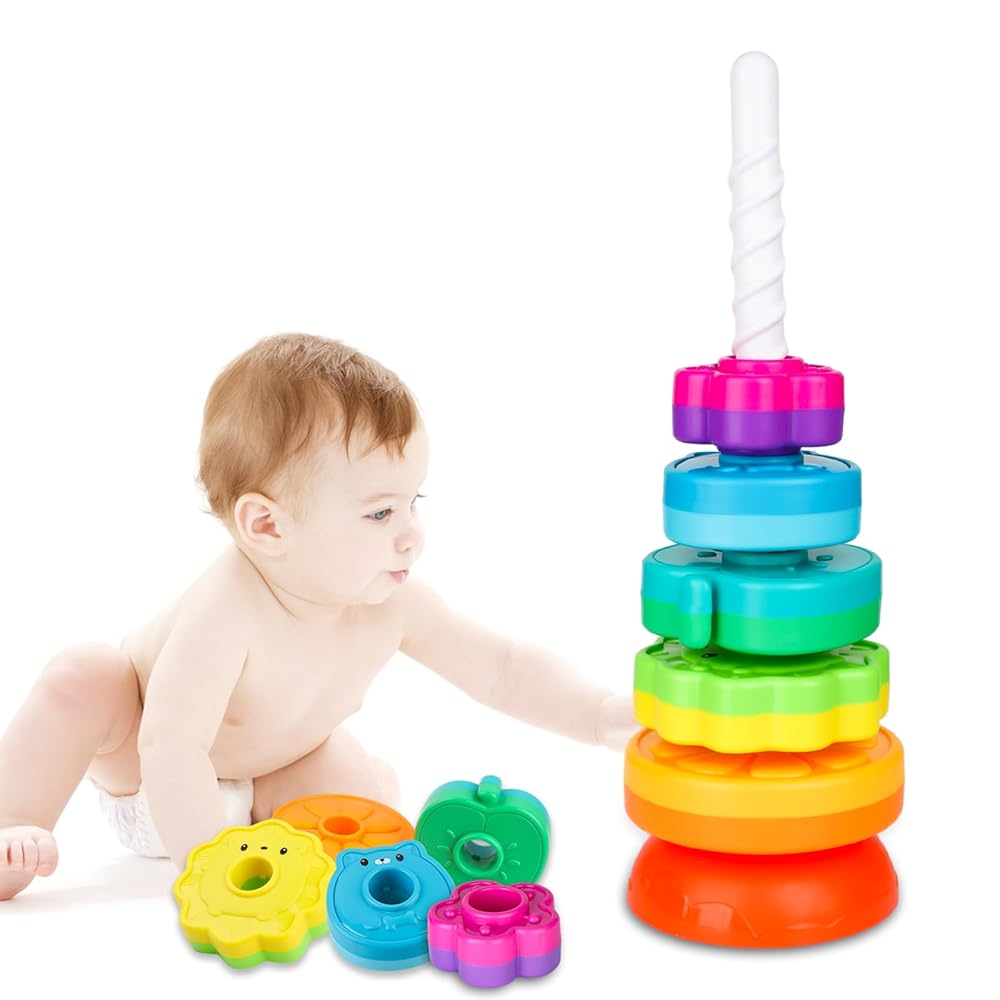 LBAIBB Spin Stack Toys,Baby Spinning Toy ABS Plastic and Color Rainbow Design,Focus on Children Educational and Interactive Learning\'s Stack Toys, Suitable for Gifts for Boys and Girls