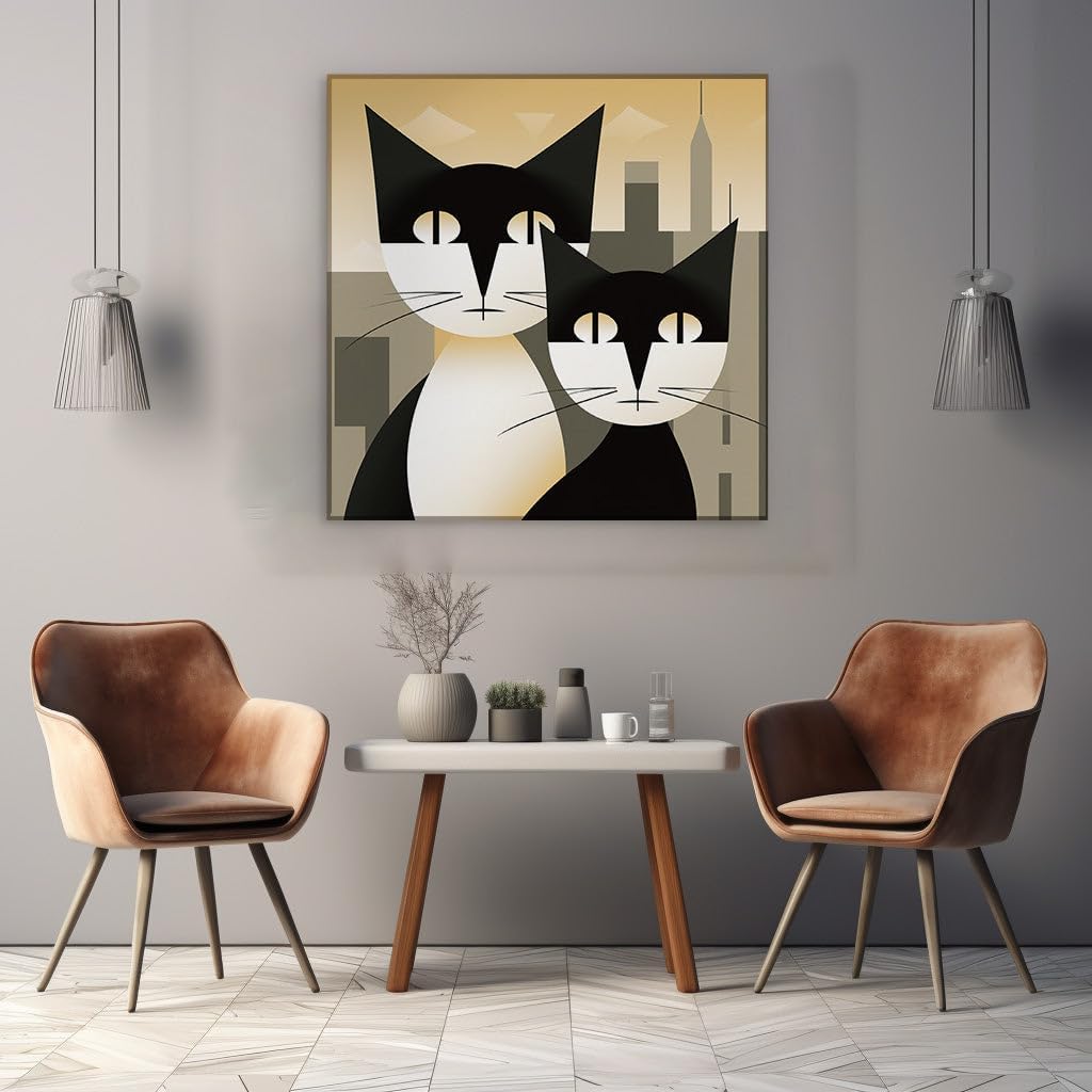 Canvas for Living room. Urban Whiskers: A Tale of Two Cats in the City Heart, 27 x 18 inch Canvas Wall Art - Ready to Hang - 69x46 cm (27x18 inch)
