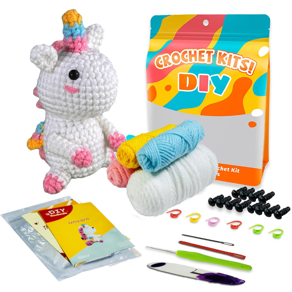 Felly White Crochet Kit For Beginners, Unicorn Knitting Kit For Adults Kids, Ideal Creative Diy Gift For Craft Lovers, Beginner Crochet Kit For Adults Kids 14+ With Step-By-Step Video Tutorials