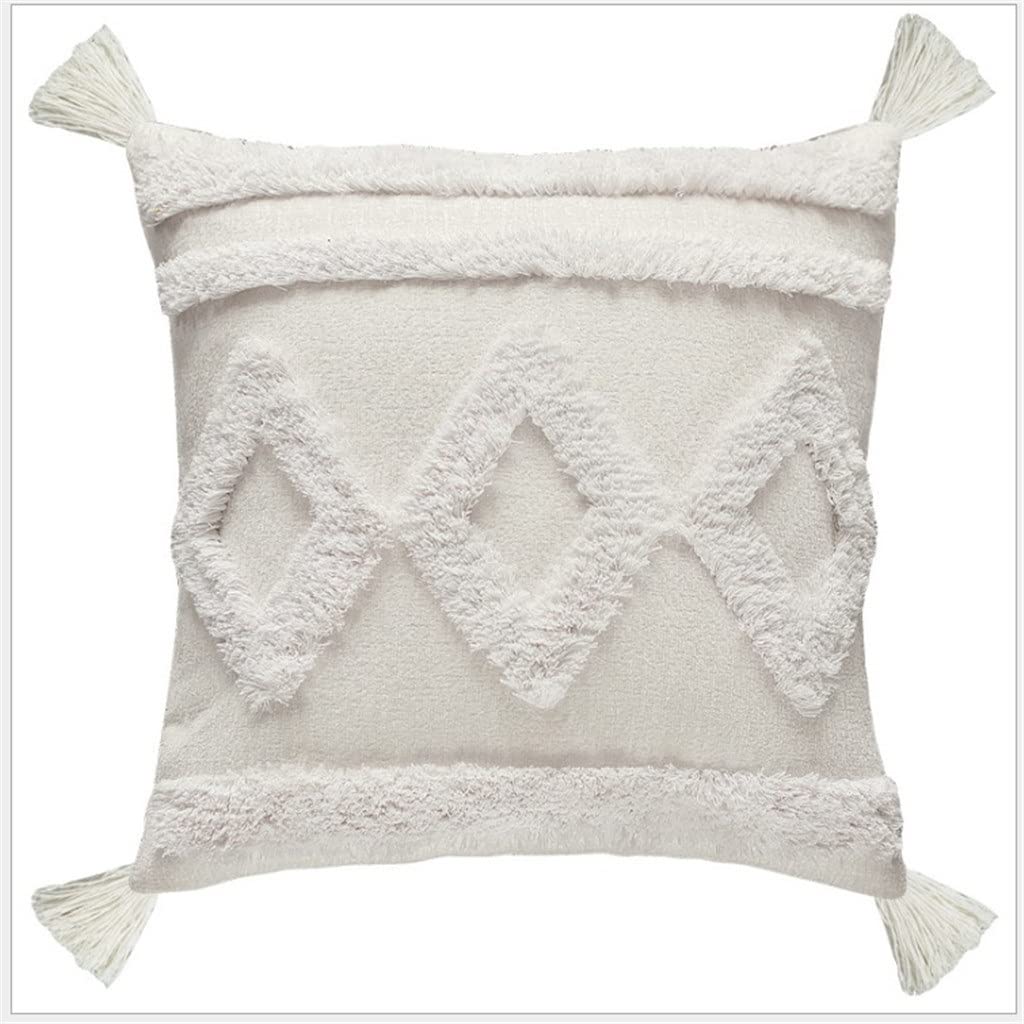 MFJGHU Dot Beige Embroidery Home Decoration Pillow Cover Tassels Cushion Sofa Pillowcase Sham 45x45cm(Style E)