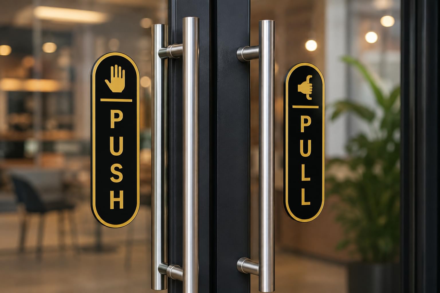 Premium Push Pull Door Sign Set, Acrylic Mirror Gold & Black, 2 x 6 Inches, Self-Adhesive & Water Resistant, Perfect for Office, Shop, Cafe & Restaurant Doors (Pack of 2)-image-8