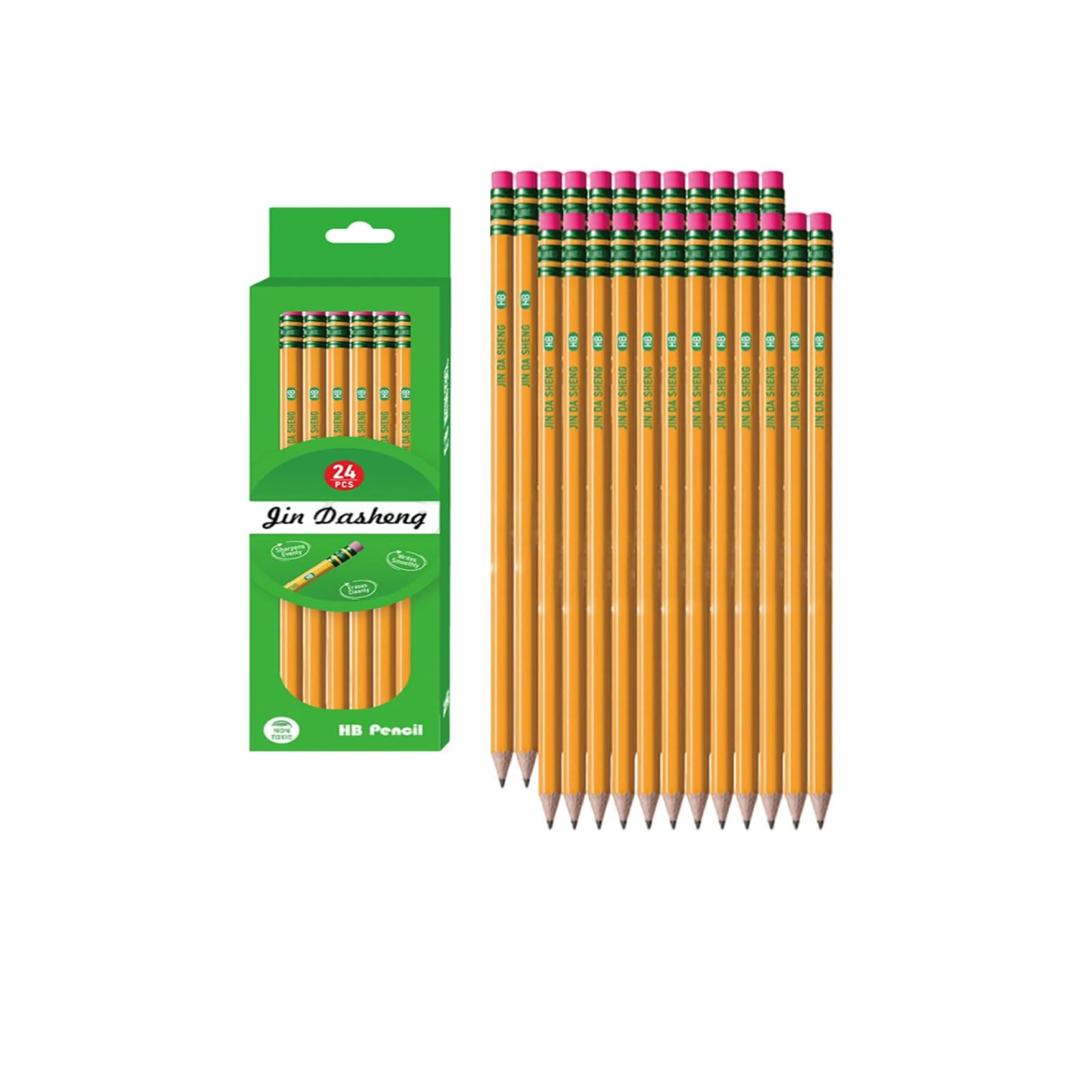 24Pcs Hexagonal Wooden Pencils,HB Pencils with Rubbers On The End