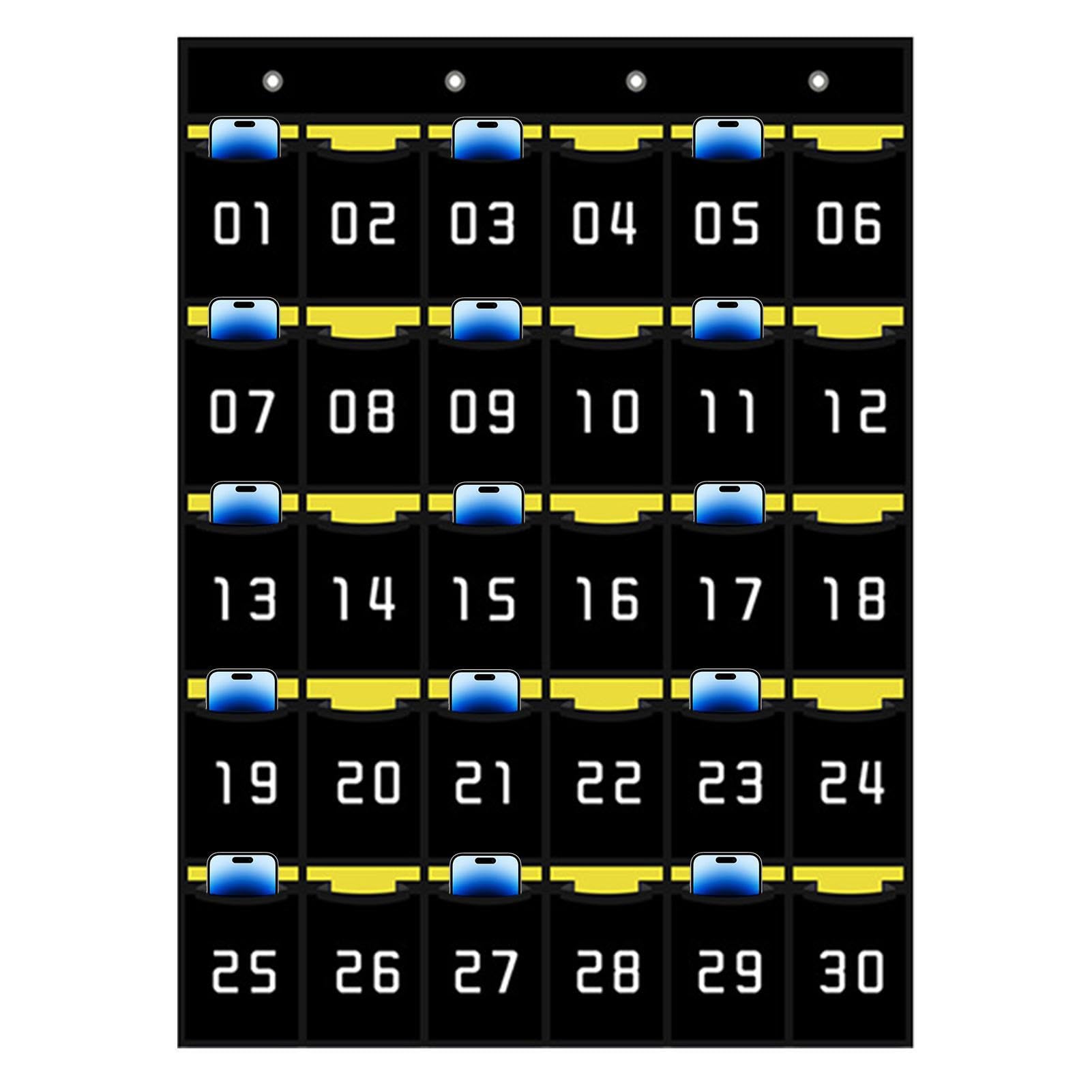 School Cell Phone Storage - Door Organizer Numbered Phone Sundries Chart Bag with Hooks - School Storage and Organization for Cell Phones, Calculators, Pens, Keys Zorq